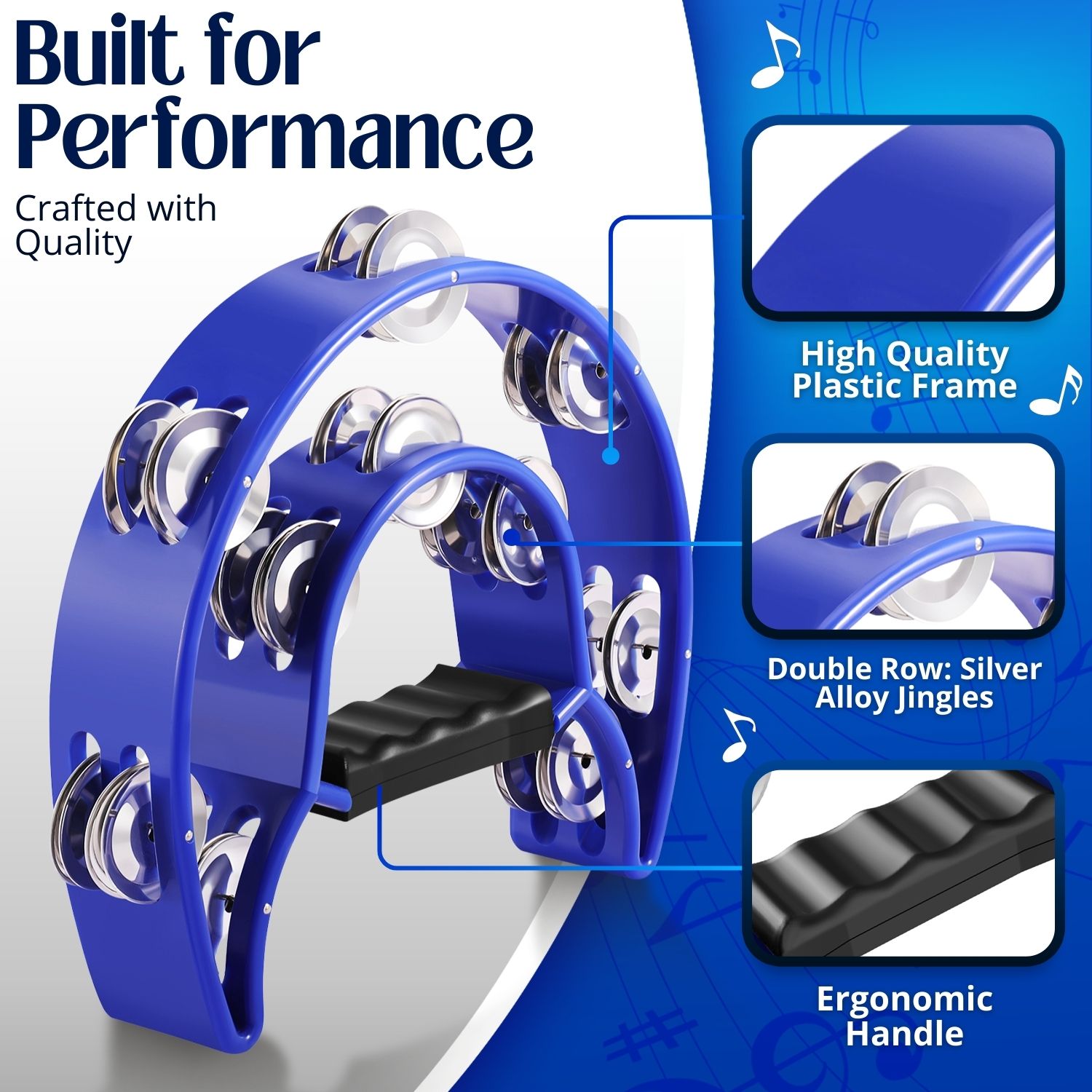 Anti-Scratch & Sturdy - The tunable tambourine is made of good quality plastic which is vital as it increases its durability. These instruments for adults are lightweight and comfortable to hold even for prolonged periods. Play like a  professional tambourine.