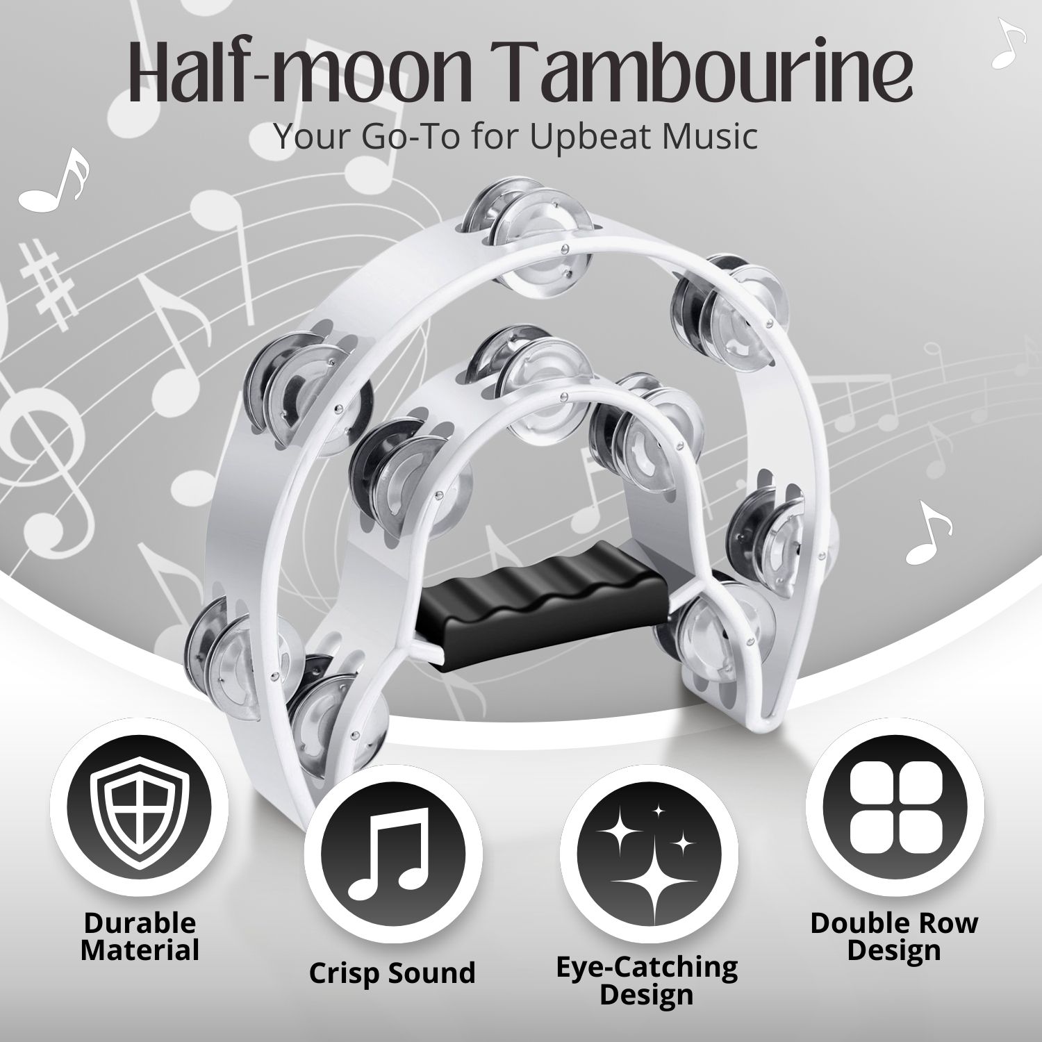 Double Row Jingles Half Moon Musical Tambourine Percussion Drum White