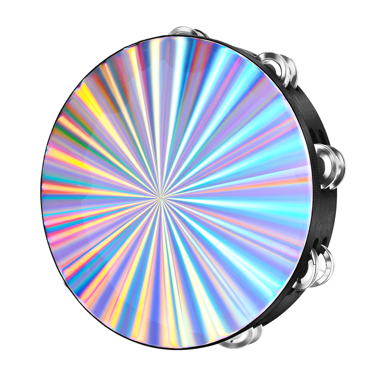 Wood Church Tambourine Instrument - 10 Inch Reflective Hand Drums Tambourine for Kids and Adults, Single Row Metal Tambourine for Church, Parties, & Musical Events