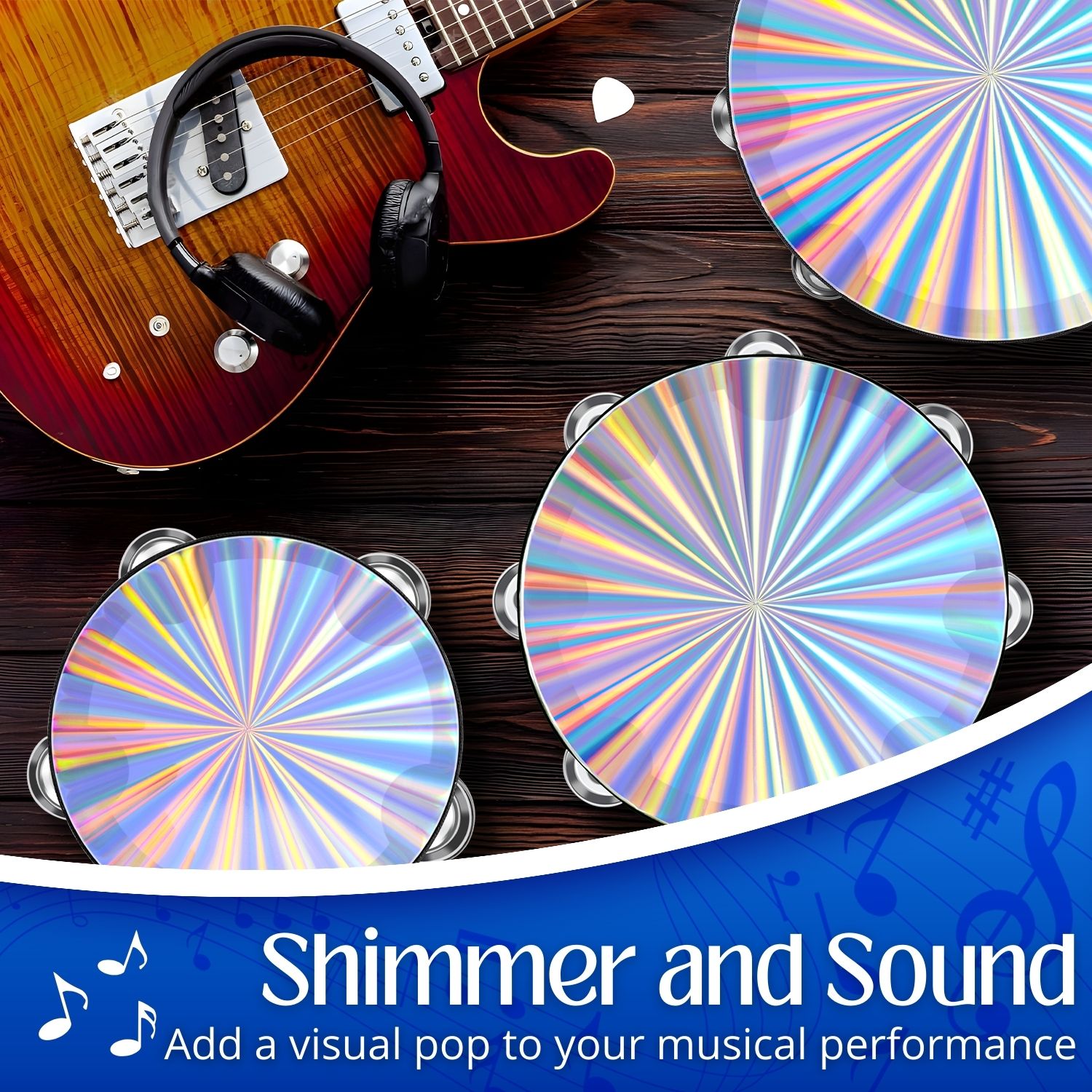 Multi-Size Set: Each pack includes 3 reflective tambourines in 6", 8", and 10" diameters, offering a range of tones, ensuring that you have the right size for every song and occasion.