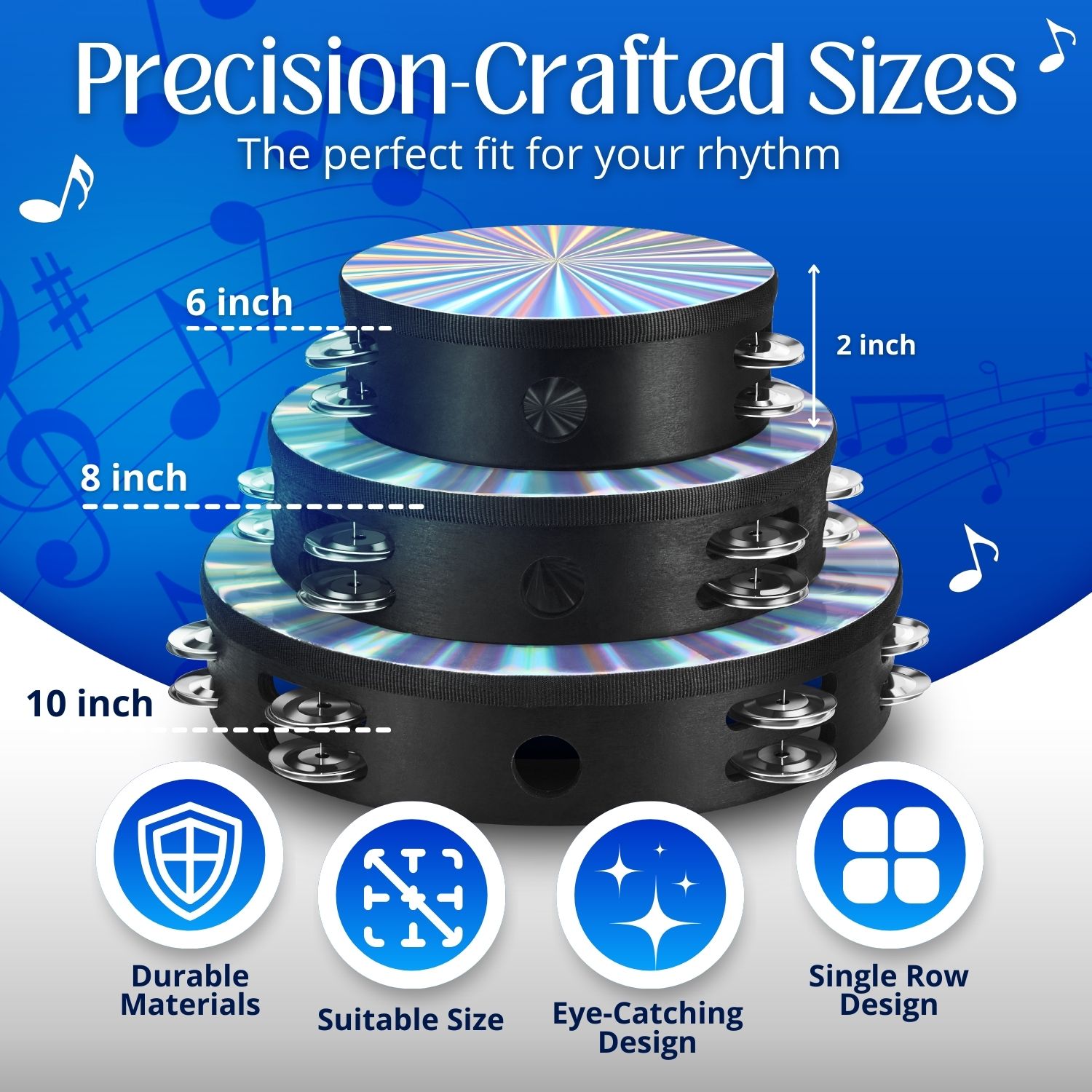 Crisp, Clear Sound: Equipped with a single row of high-quality metal jingles, this tambourine percussion instrument delivers a sharp, melodious ring that complements songs in any genre