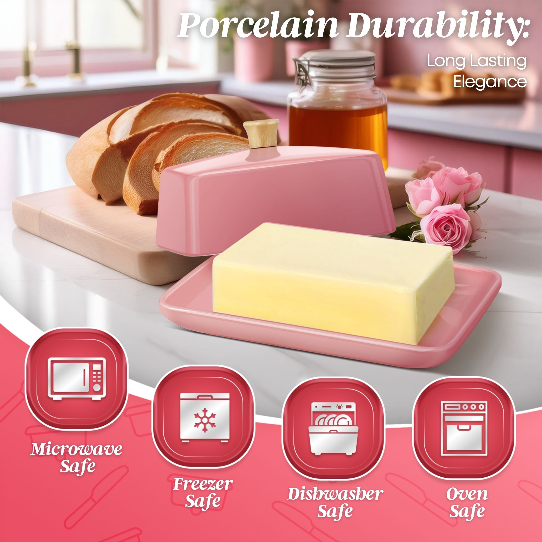 Versatile Elegance: More than a butter container, it transforms every use into an experience, as it elegantly holds cheeses and chocolates or even serves as a charming fruit platter, catering to every occasion