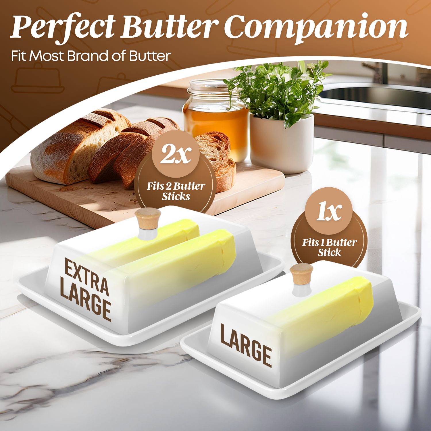 Butter Dish With Lid, Chase Chic Ceramic Butter Keeper With Cover And Knife, 500ML Airtight - View #14