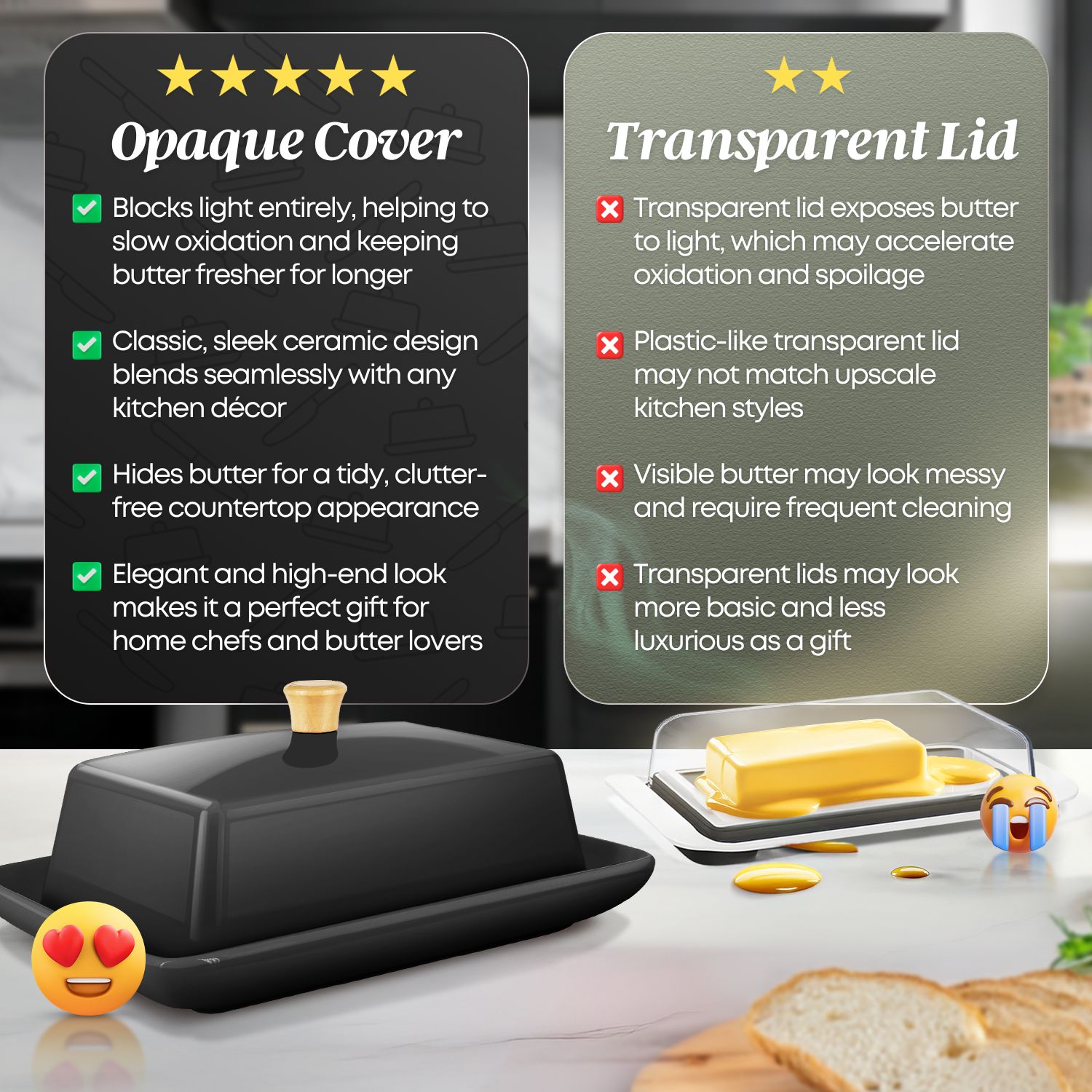 Hassle-Free Cleaning: Maintain the butter dish's pristine condition by handwashing with soap and water and with minimal effort, ensuring it's always ready to grace your table.