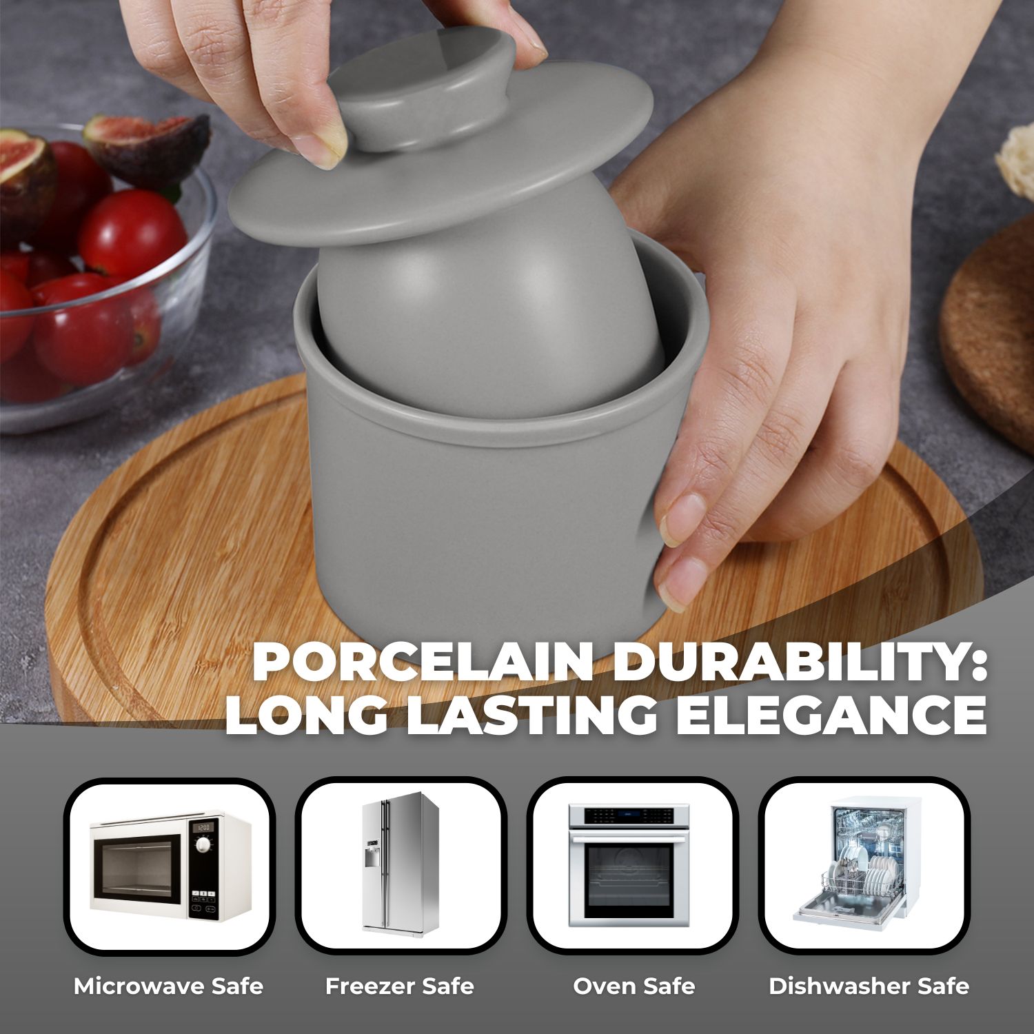 The Perfect Capacity - The container holds around 1 stick of soft butter (125g,4oz,1/2 cups) perfect for a nice family meal. Can keep butter fresh for a month with frequent water change