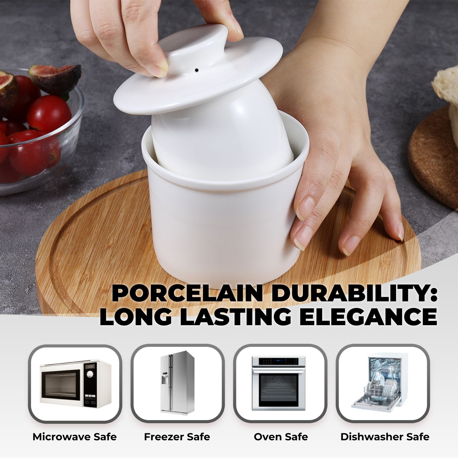 The Perfect Capacity - The bell holds around 1 stick of soft butter (125g,4oz,1/2 cups) perfect for a nice family meal. Can keep butter fresh for a month with frequent water change