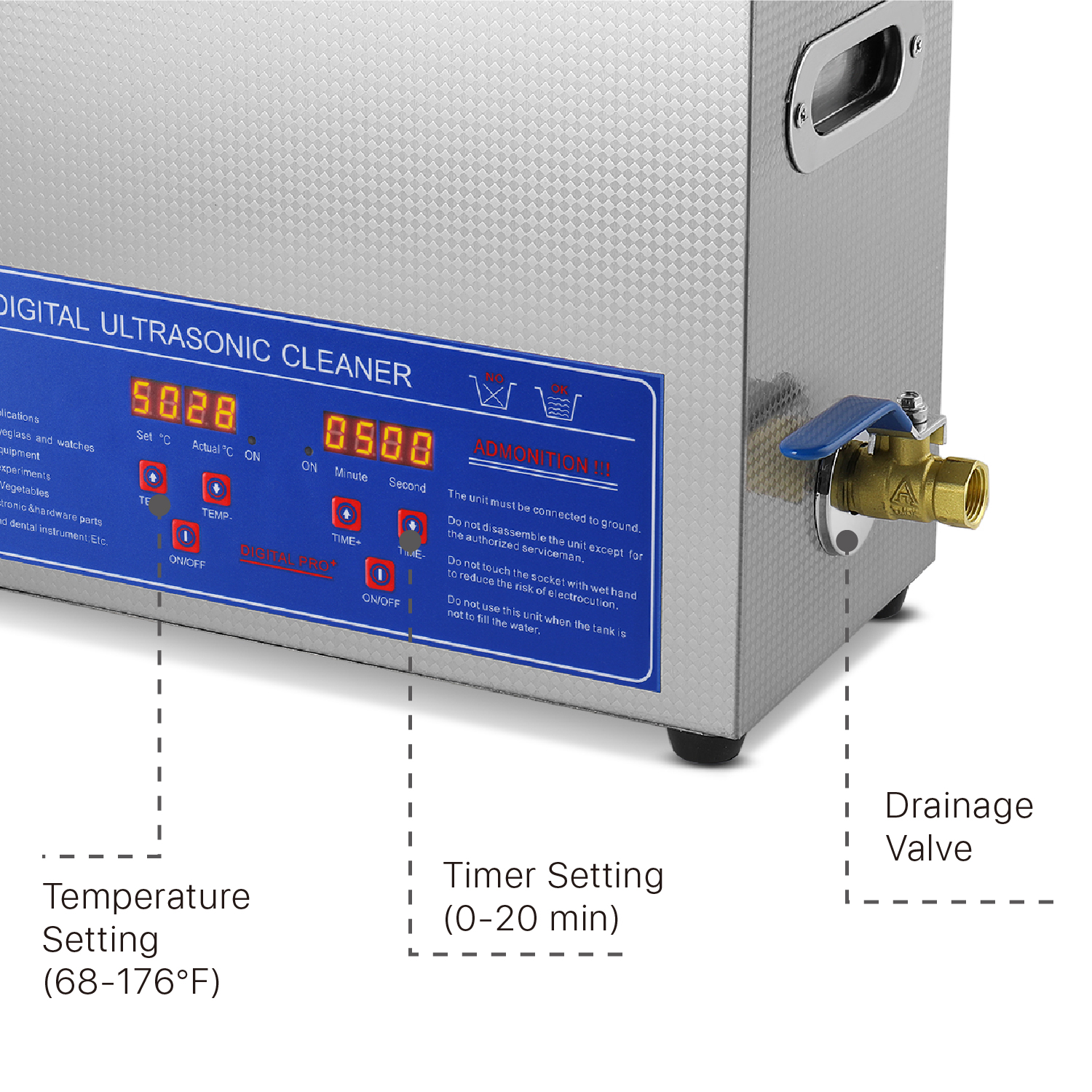 Powerful Ceramic Heater reaches the preset temperature quickly without generating excessive heat on the unit's surface, significantly enhancing efficiency (The extra built-in cooling fan and draining valve for 6L capacity cleaner or bigger models only.)