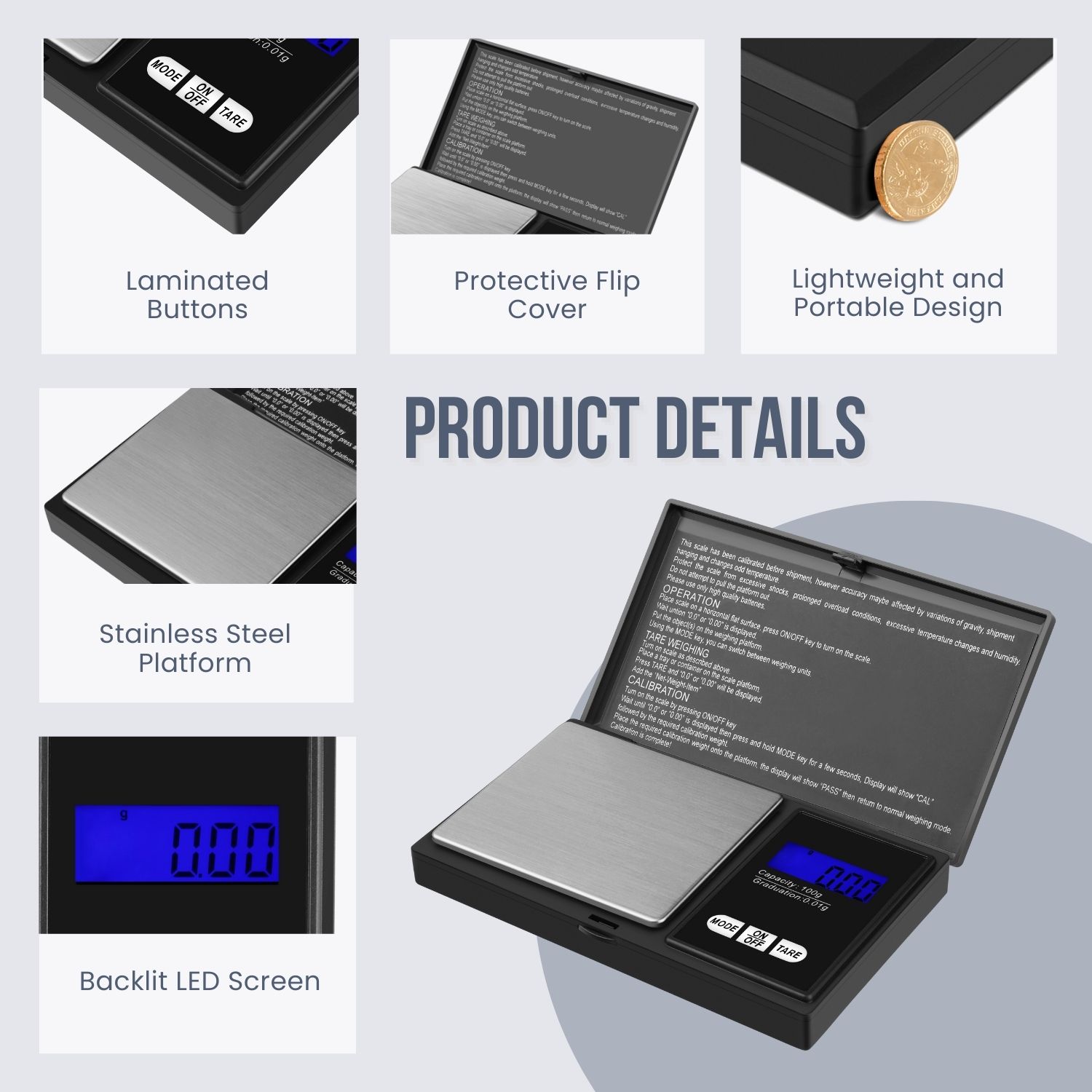 High Accuracy Digital Mini Scale - With a professional precision gram scale 0.01g accuracy, weigh even the tiniest jewels and stones with the convenience of easy-to-use and exceptionally dependable weight calculations.