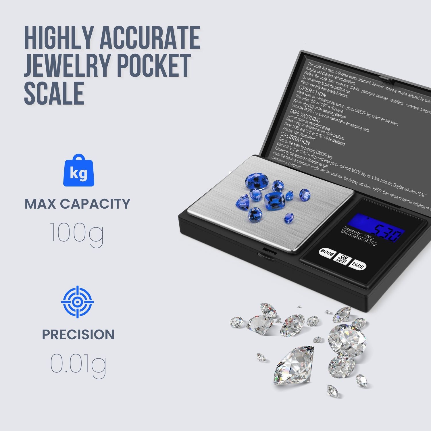 Weigh on the Go - Its compact design lets you take this miniature digital scale anywhere you like, and its backlit LCD pane allows easy readings even in dim lighting.