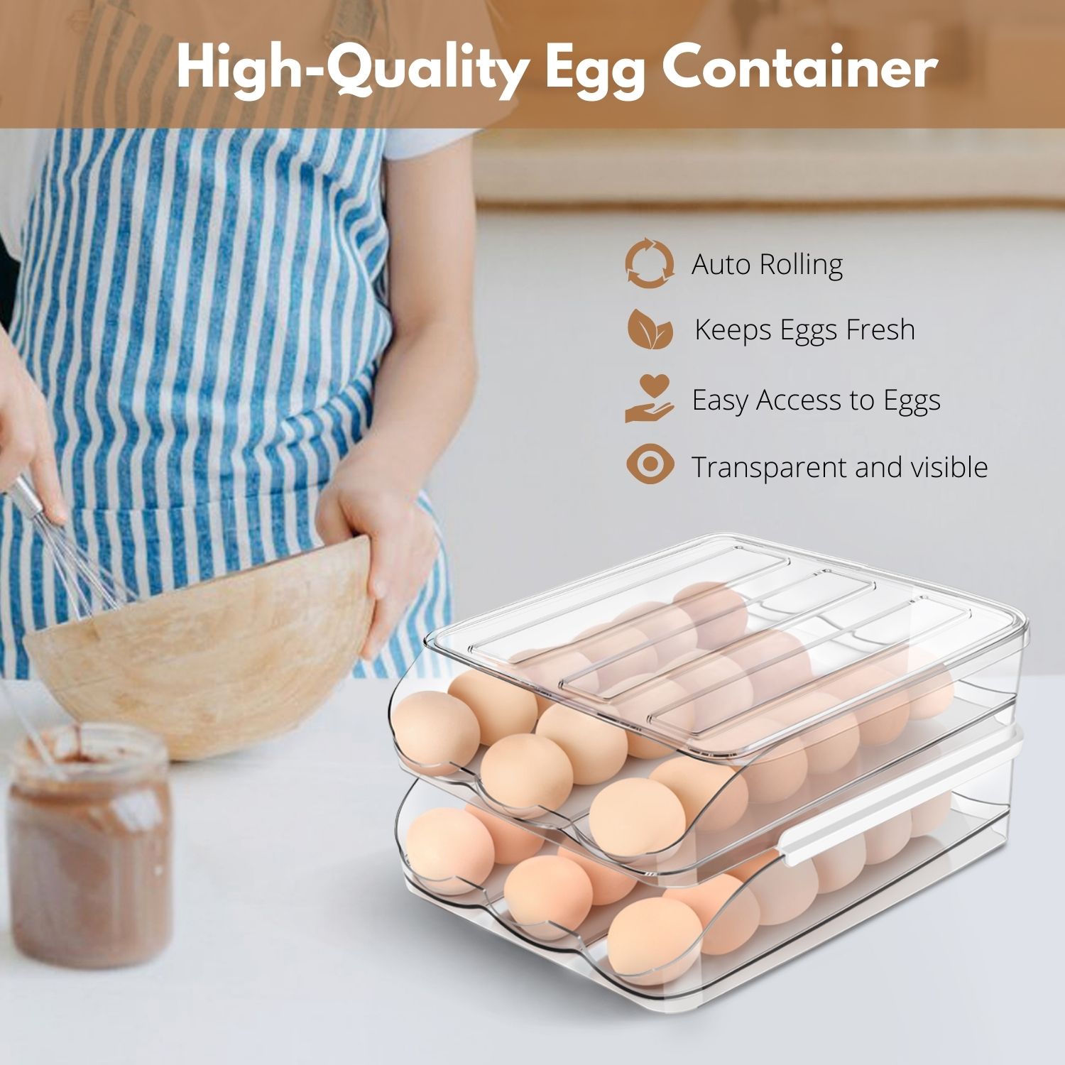 See At A Glance & Built to Last: Our clear egg holder for fridge lets you keep track of your egg count. And with its sturdy construction, it's a long-term addition to your kitchen essentials
