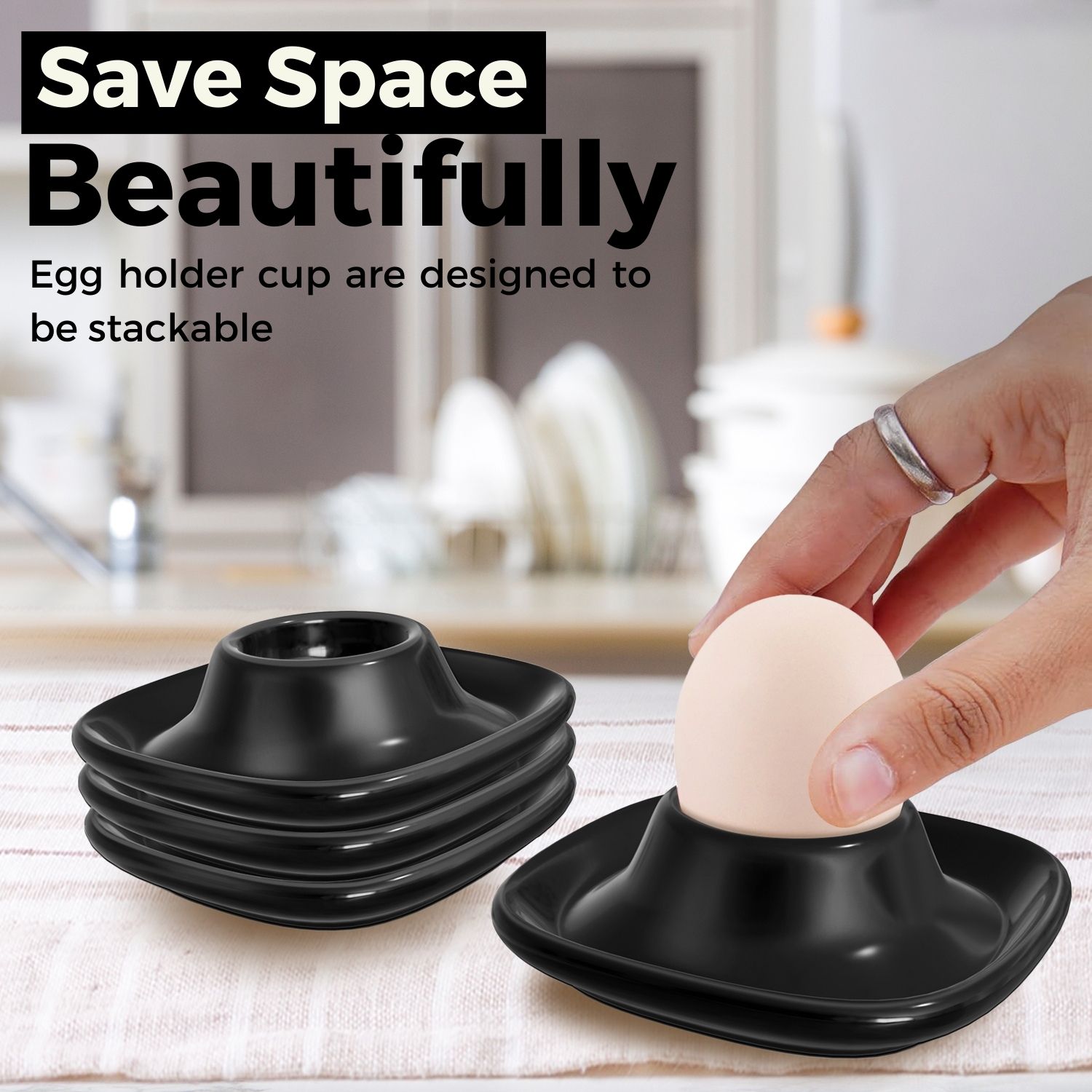 Space Saving Design - The egg holder cup plates are designed to be stackable, which saves you storage space and makes them easy to organize. Keep them on hand and enjoy the convenience of having a set of egg cups that won't take up too much room in your cabinets.