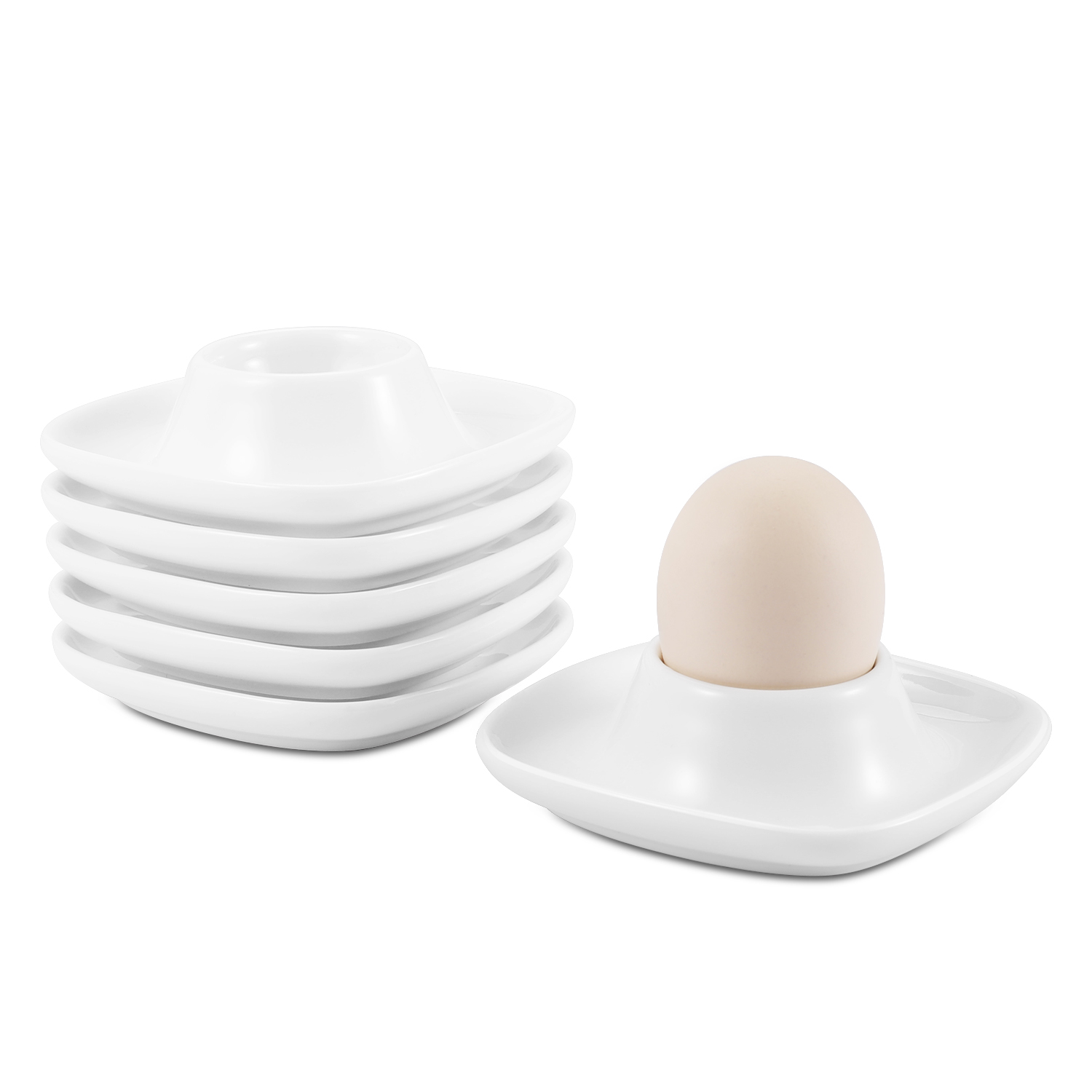 Set 4 White Porcelain Cup Hard Boiled Egg Stand Cups Holders Stands