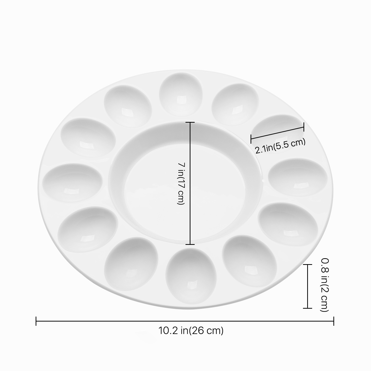 Center Saucer Design - Symmetrical design with a focus on center decorations, sauce, or dip;  Perfect deviled eggs dish and deserts presentation for catering events, parties, and get-together