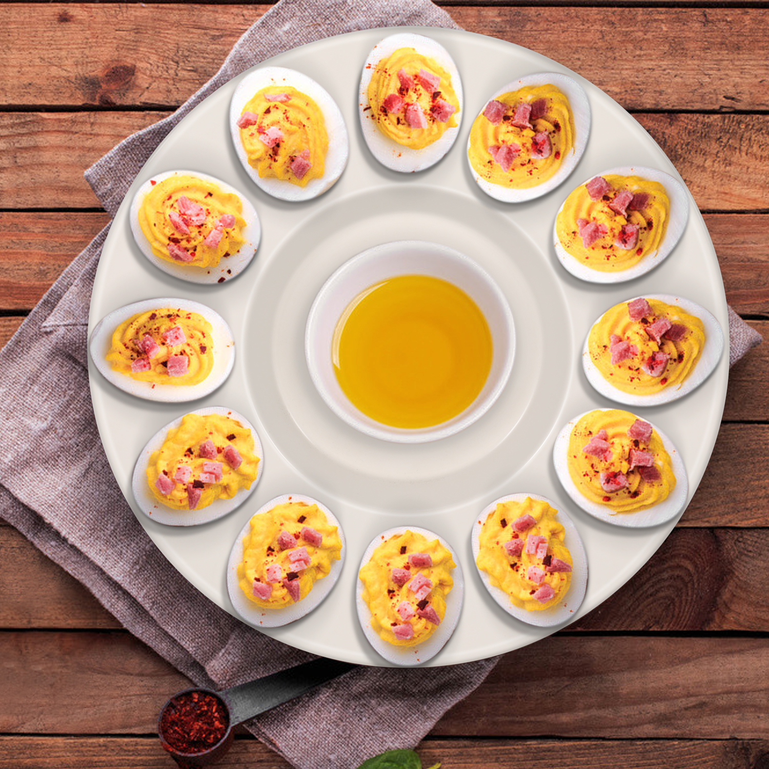 Pretty Food Tastes Better - Deviled eggs have never been displayed nicer. With the cute egg shape this dish makes a fantastic centerpiece for your table