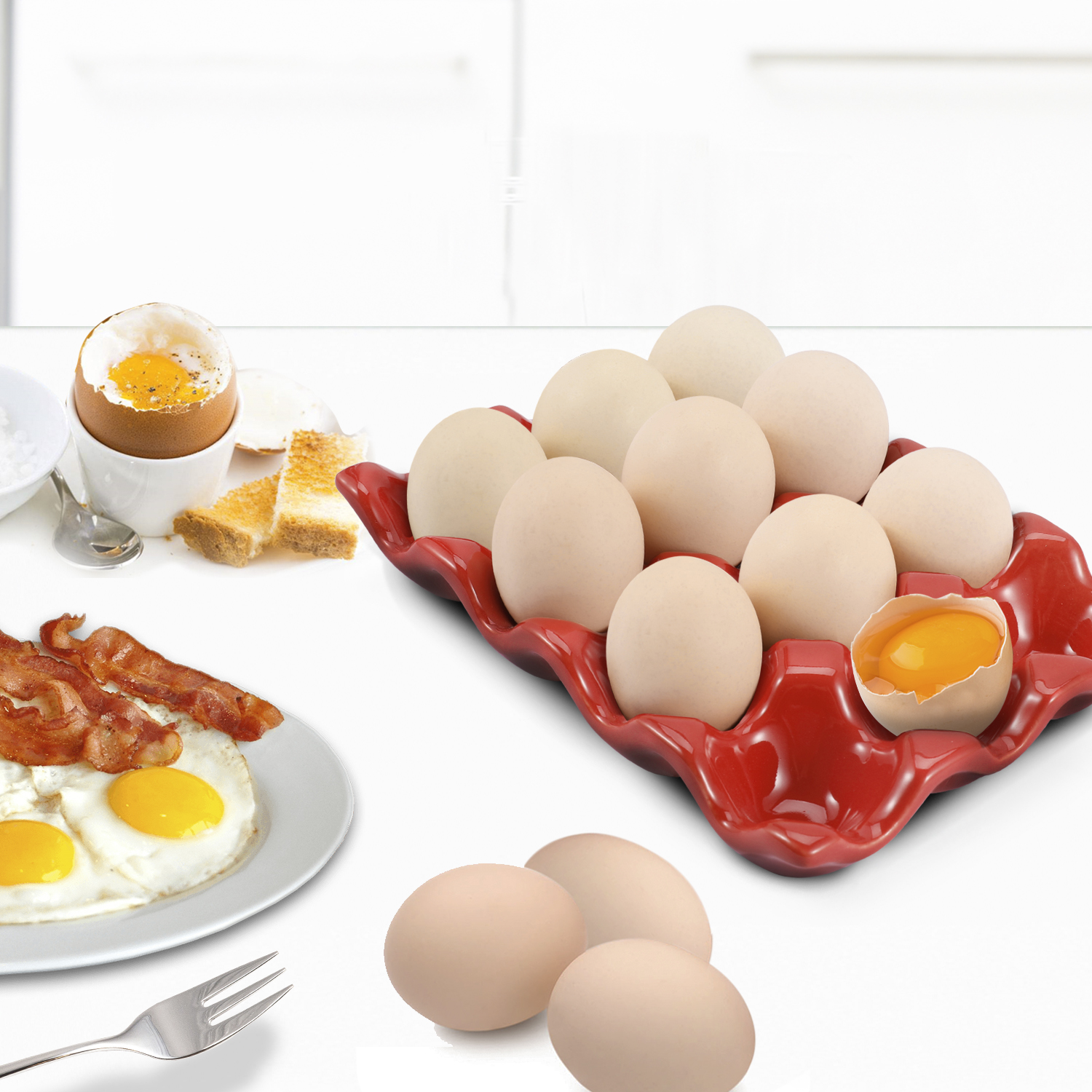Ceramic Egg Tray 12 Cup Egg Holder Container for Refrigerator Fridge (Red) 810651038310 eBay