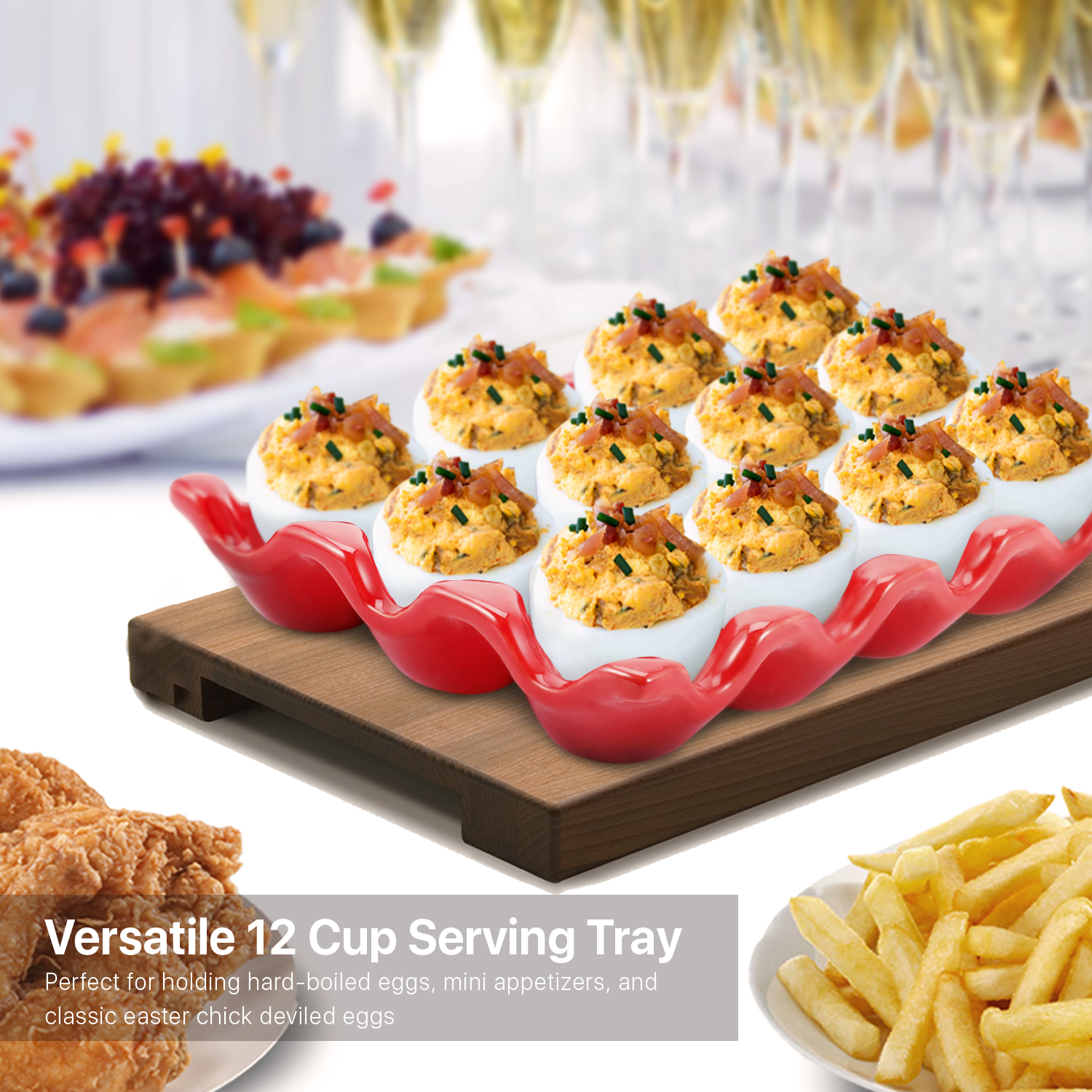Easy to Clean Egg Tray- Smooth, impermeable material resists staining so can be easily cleaned with a scouring pad and soapy water. High-fired ceramic material is solid, durable and resists scratches