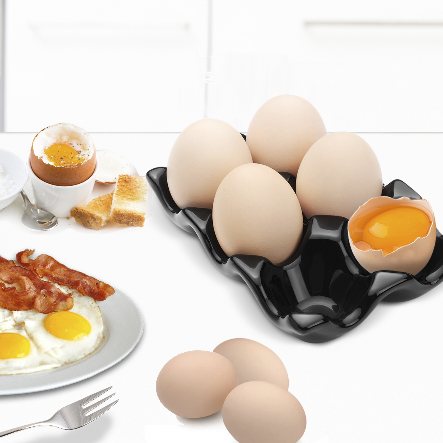 Versatile Usage - This Porcelain Half Dozen Egg Holder is a decorative piece on your countertop and can also be used to serve deviled eggs during parties or as a dish for small appetizers