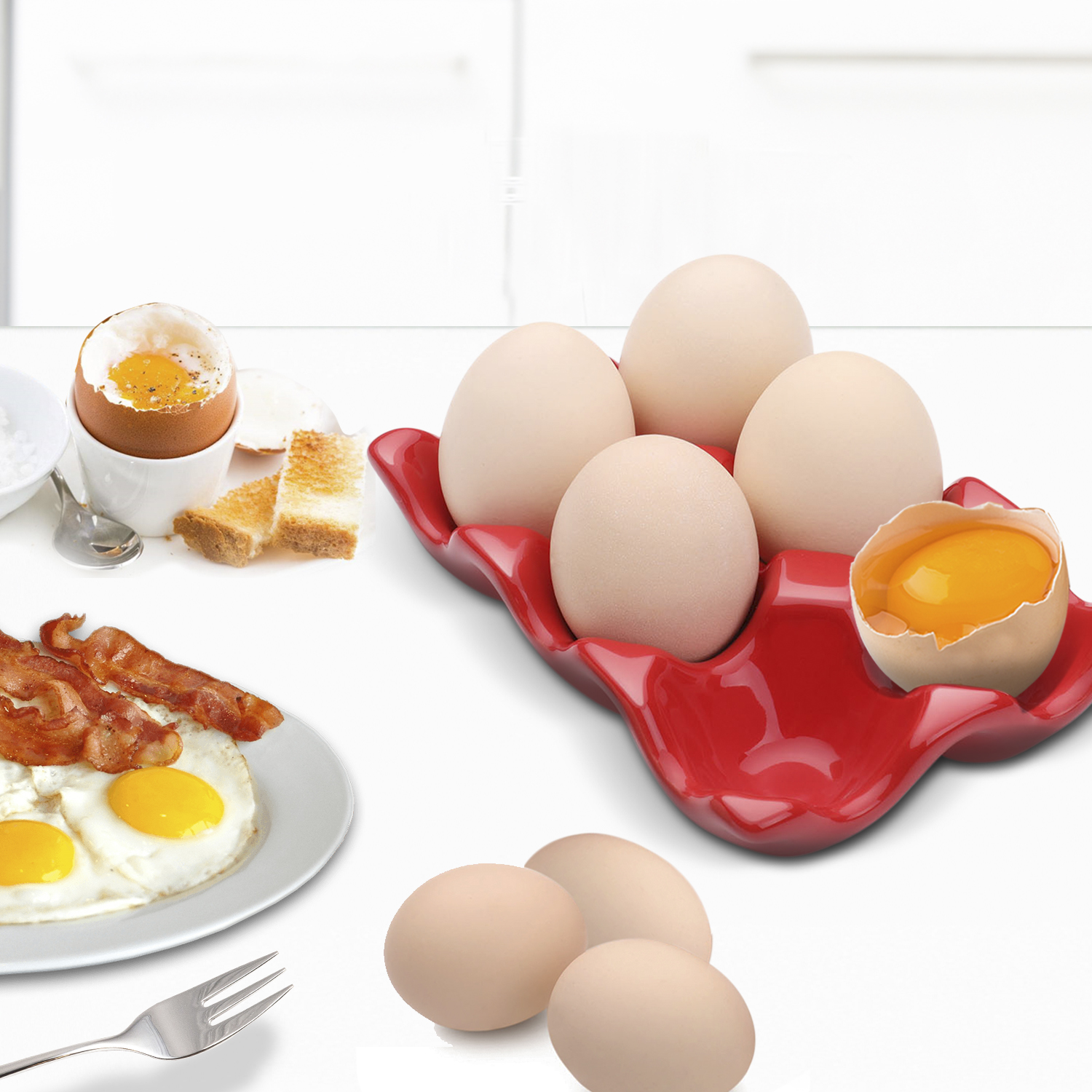 Ceramic Egg Tray 6 Cup Egg Holder Container for Refrigerator Fridge