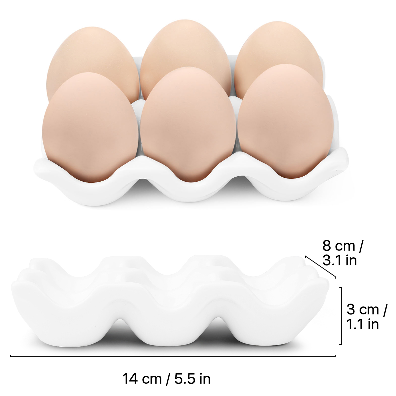 Ceramic Egg Tray 6 Cup Egg Holder Container for Refrigerator Fridge