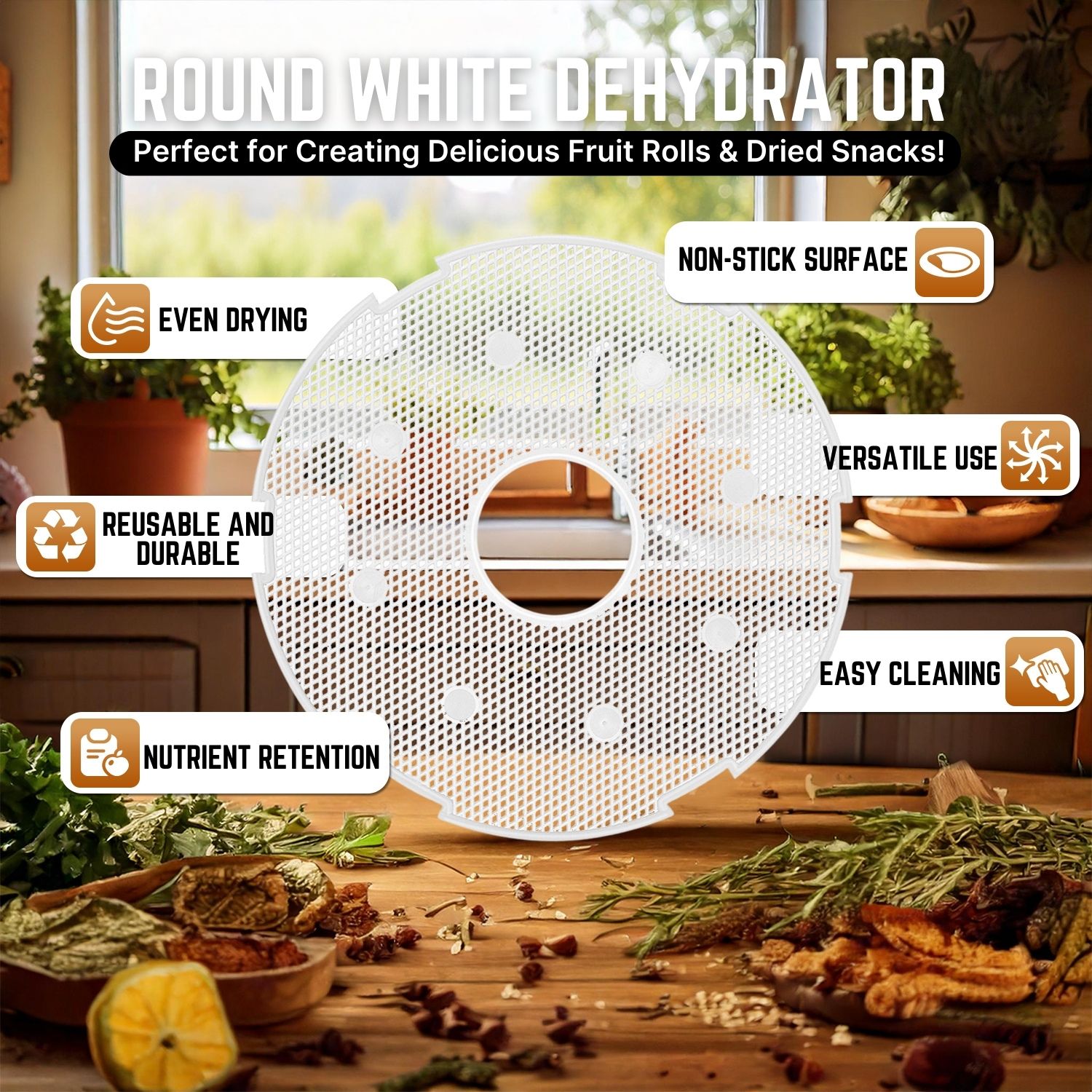 12 inch Food Dehydrator Nonstick Mesh Screens White Plastic Tray