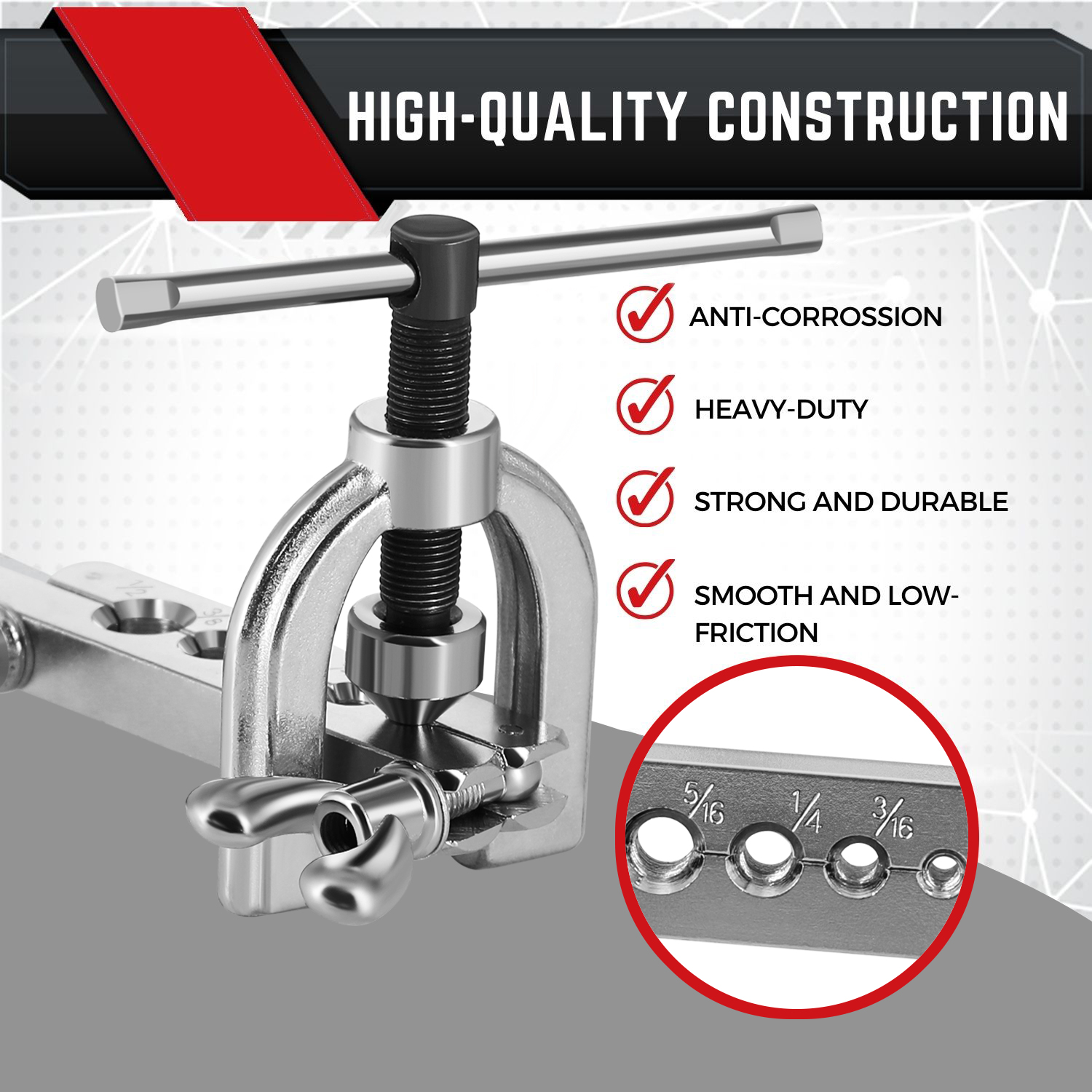 Brake Line Auto Tool Kit is compatible with tubing sizes 3/16, 1/4, 5/16, 3/8, 1/2" used in virtually all car and trucks brake system lines in the world