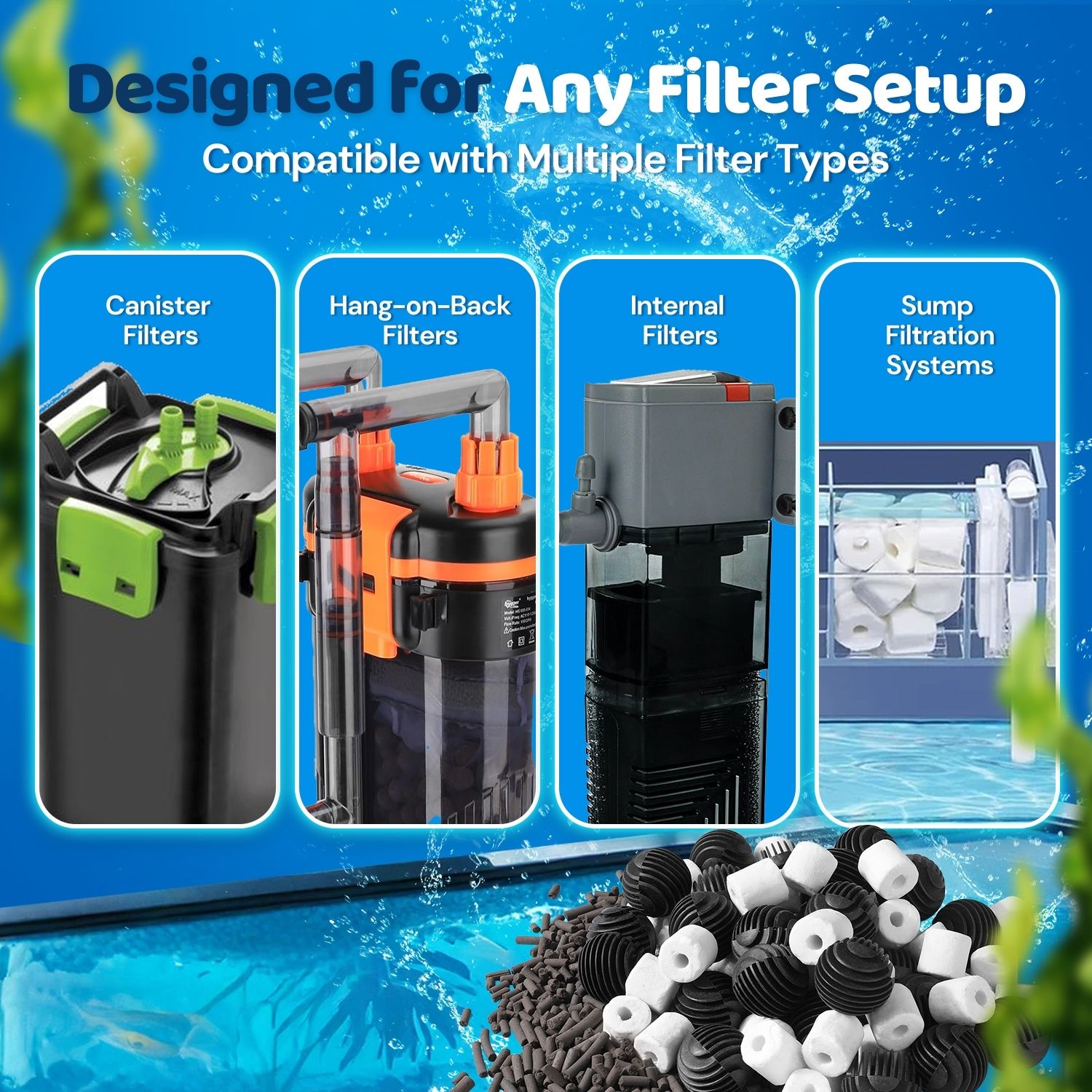 Enhanced Bio Media for Aquarium Filter - Provides optimized surface area to support natural processes for cleaner, clearer water, ensuring reliable water quality in both freshwater & saltwater tanks