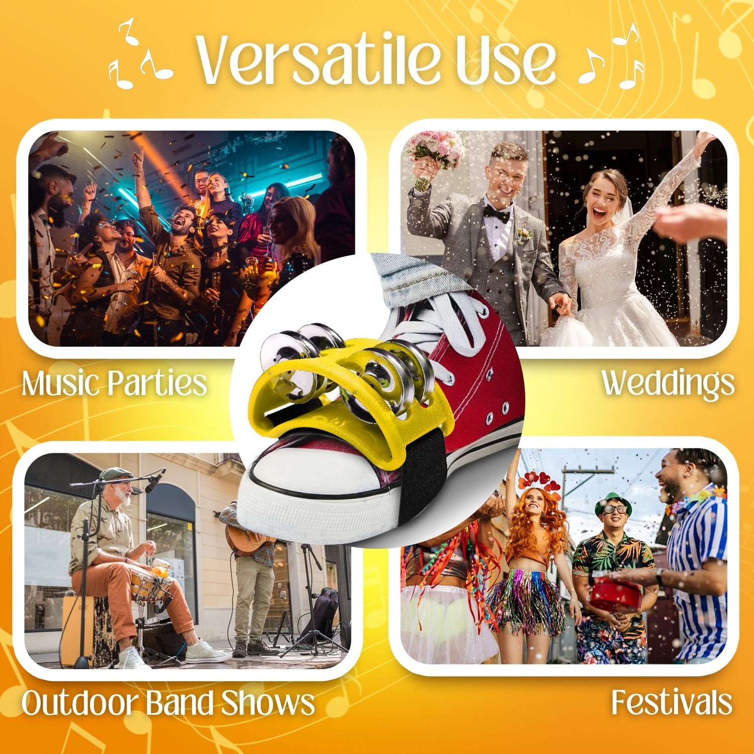 Foot Tambourine Percussion with Steel Jingles for Cajon & Guitar