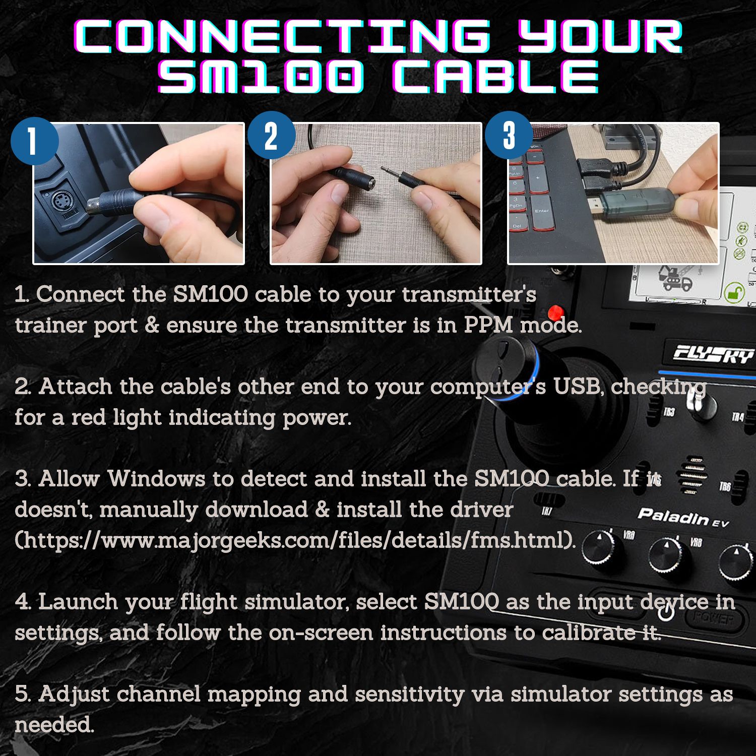 Flysky USB Simulator Cable - Connect FS-i6/i10/T6 Controllers To Flight Sim Software