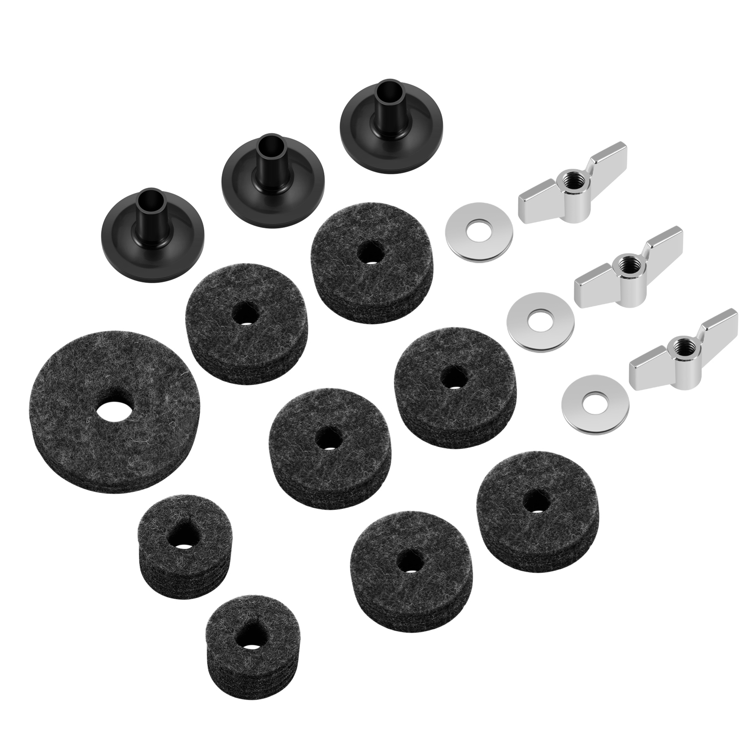 18 Pieces Cymbal Felt Pads Washers Cymbal Stand Sleeve Hi Hat Drum Accessories Parts Replacement Hardware Pack, Drum Set Clutch Felt Wing Nuts washer Cup, Base Stand Cymbal Stacker (Gray)