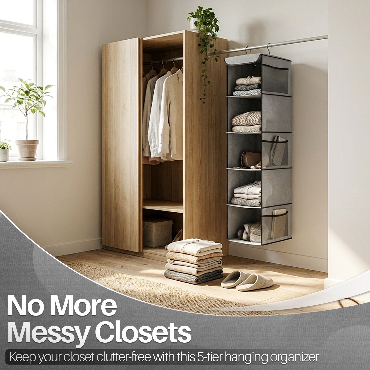 Premium Non-Woven Fabric &ndash; This closet hanging organizer is made from high-breathability, eco-friendly non-woven cloth with reinforced stitching for added strength. Moisture-resistant and dust-resistant materials keep clothes, shoes, and accessories clean and protected with this hanging closet shelves