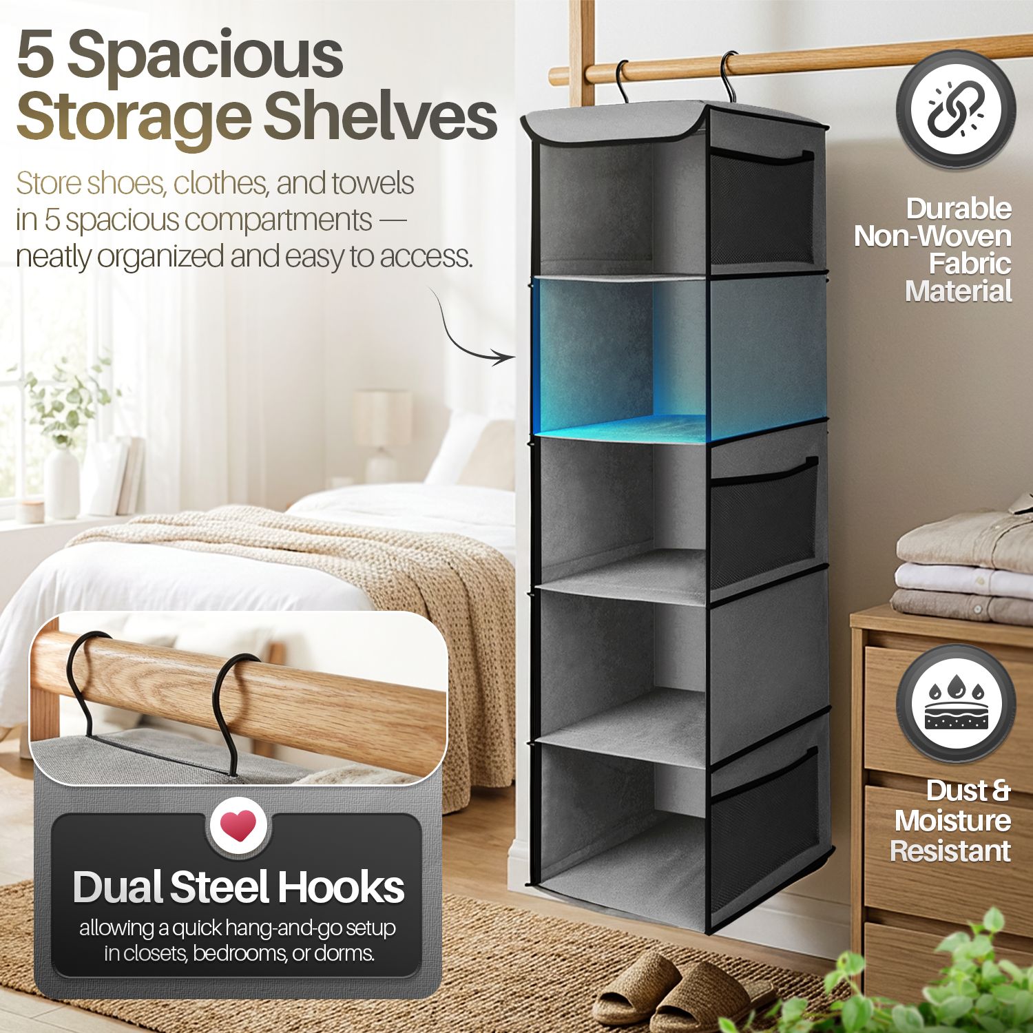 Maximize Closet Space &ndash; The closet clothes organizer measures 11.9" L &times; 11.9" W &times; 42.5" H overall. The open-front design offers easy visibility and quick access to your essentials. Designed to help declutter wardrobes, linen closets, laundry rooms, and shared spaces