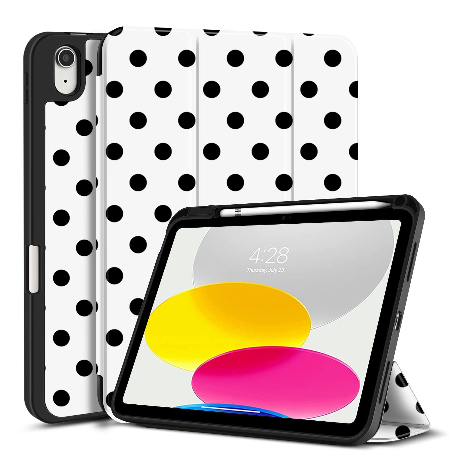 Case for iPad 10th Generation Case 2022 - 10.9 inch iPad Case with Pencil Holder and Trifold Smart Stand Cover - Protective TPU Case for 10th Gen iPad, Auto Sleep/Wake, Polka Dot White