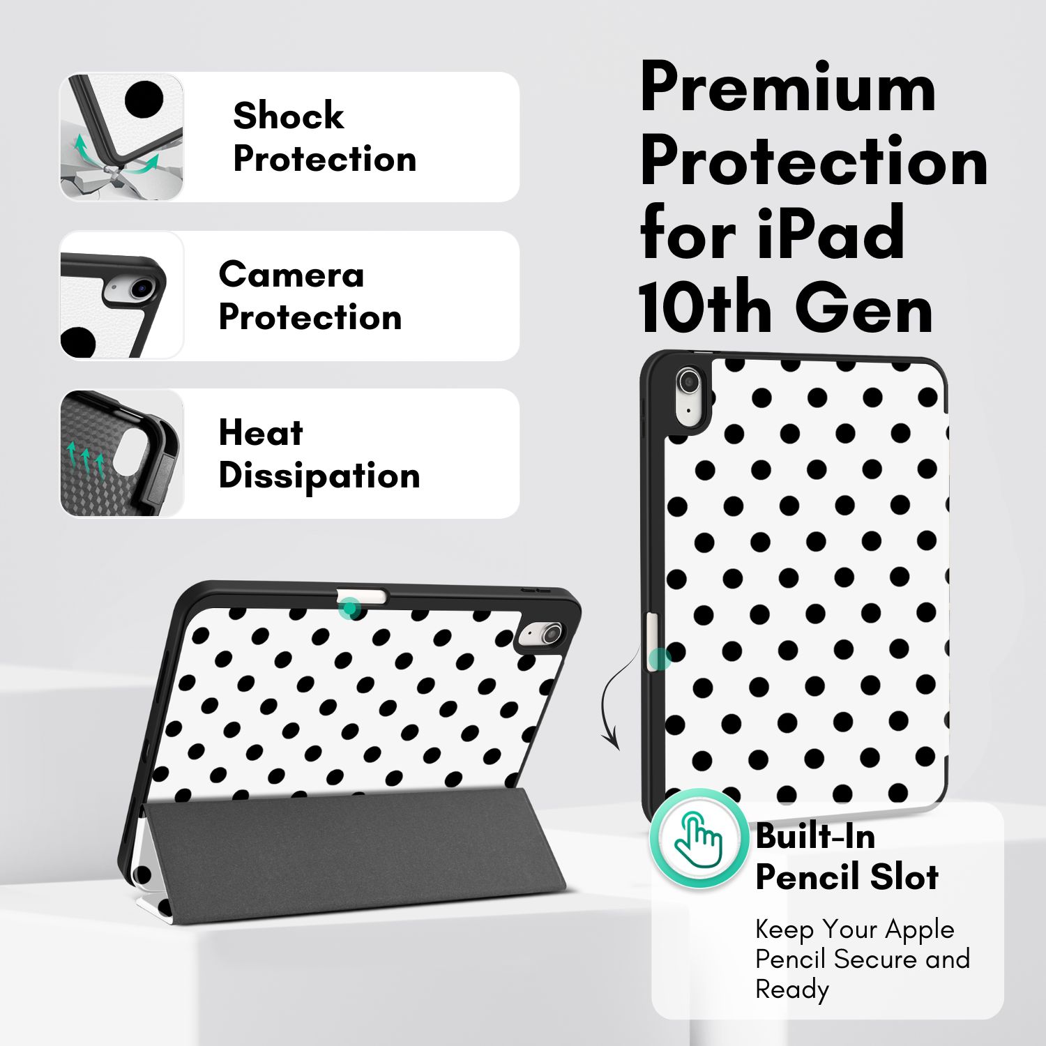Auto Sleep/Wake Function - When opened, the smart trifold cover wakes your iPad, and when closed, it puts it to sleep automatically. The folio cover features a magnetic enclosure for convenience