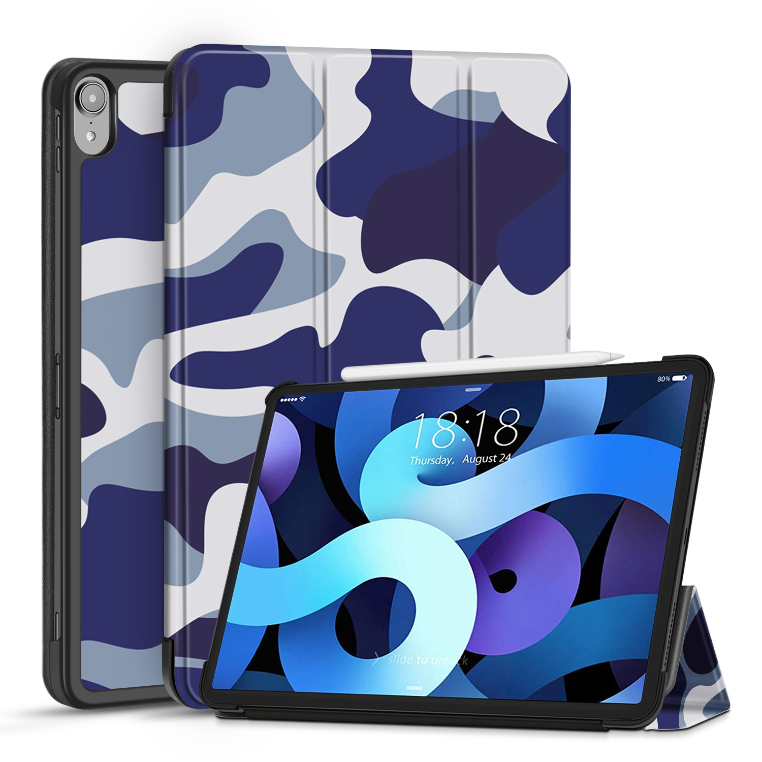 Case for iPad Air 5th Generation 2022 / iPad Air 4th Generation 2020 Protective Cover 10.9 Inch for 2nd Gen Apple Pencil Charging - Trifold Stand Holder Slim Folio Sleeve - Camouflage Blue