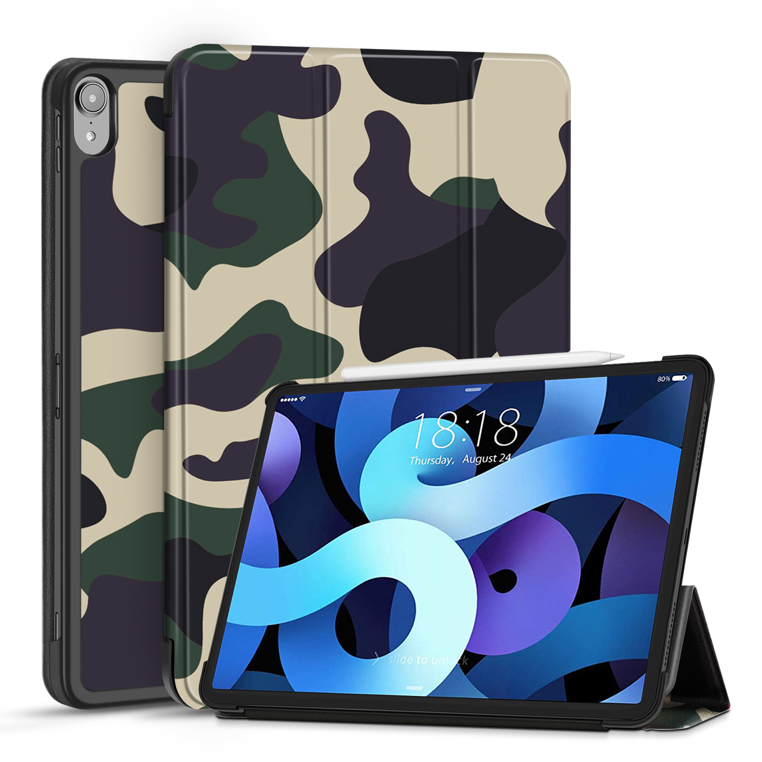 Case for iPad Air 5th Generation 2022 / iPad Air 4th Generation 2020 Protective Cover 10.9 Inch for 2nd Gen Apple Pencil Charging - Trifold Stand Holder Slim Folio Sleeve - Camouflage Brown