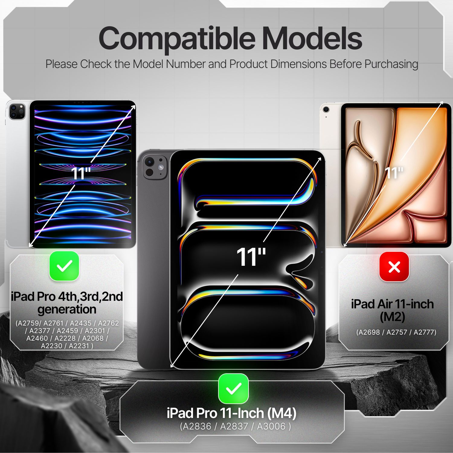 Case Compatibility: Designed specifically for Apple iPad Pro 11 Inch 5th Generation Case 2024 (A2836/A2837/A3006) (Not compatible with other devices. Please check your tablet back for the model number) NOTE: The device and Pencil are not included