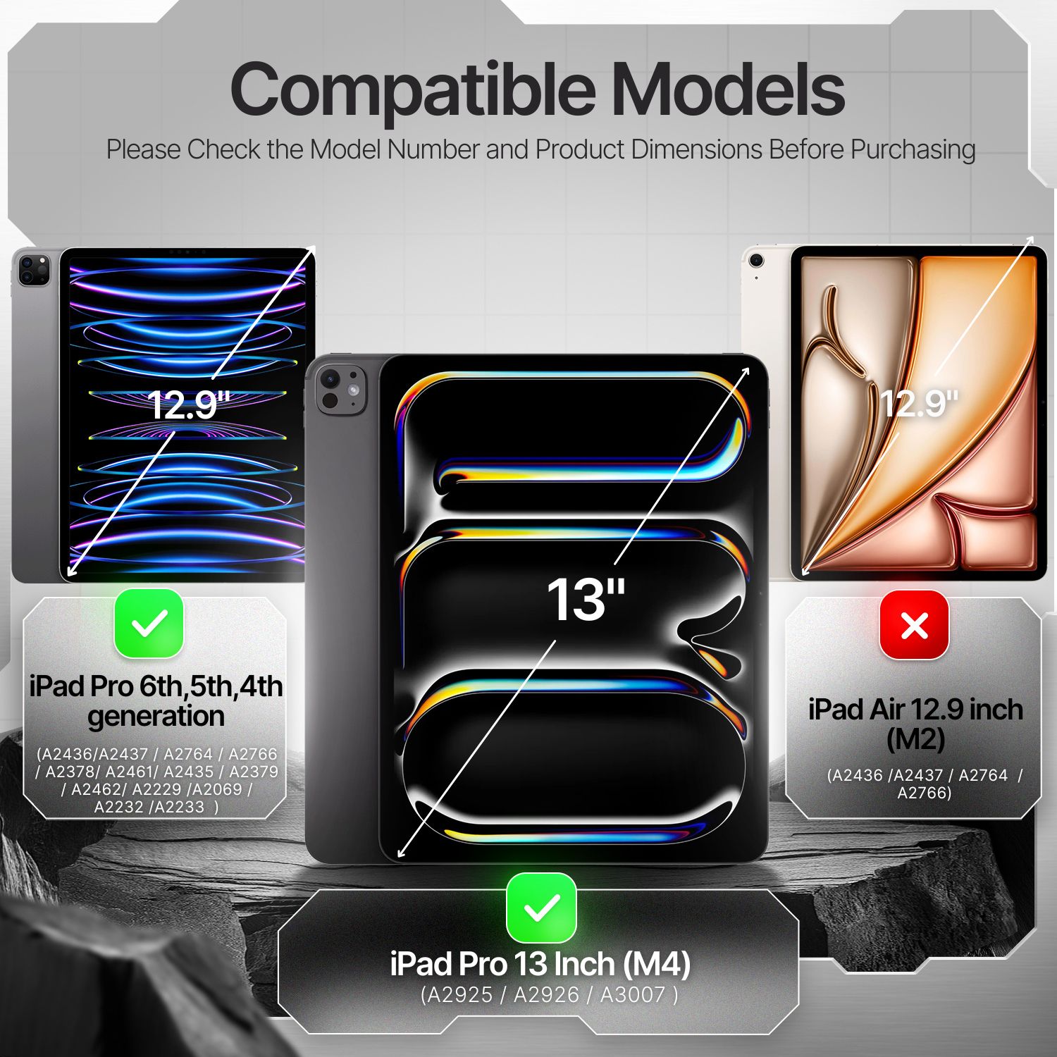 Case Compatibility: Designed specifically for Apple iPad Pro 13 Inch M4 7th Generation Case 2024 (A2925, A2926, A3007) (Not compatible with other devices. Please check your tablet back for the model number) NOTE: The device and Pencil are not included