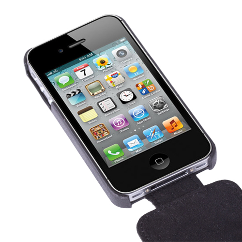 Black Stripe Flip Leather Case Cover Pouch For iPhone 4S 4  