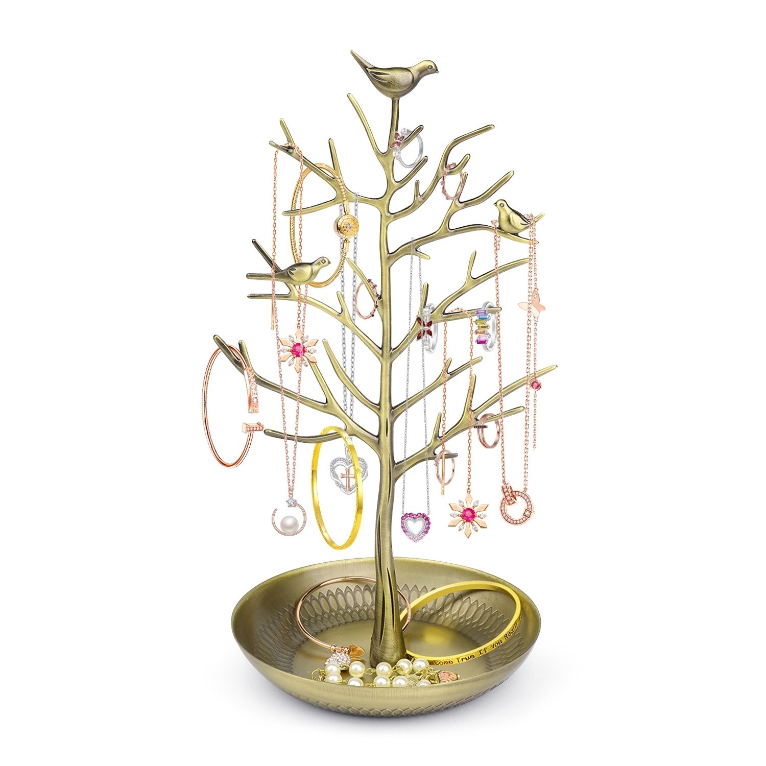 Jewelry Display Stand, Earring Necklace Holder Tree Tower Rack Hanging Organizer - Ideal for Bangles Pendants Anklet (Brass)