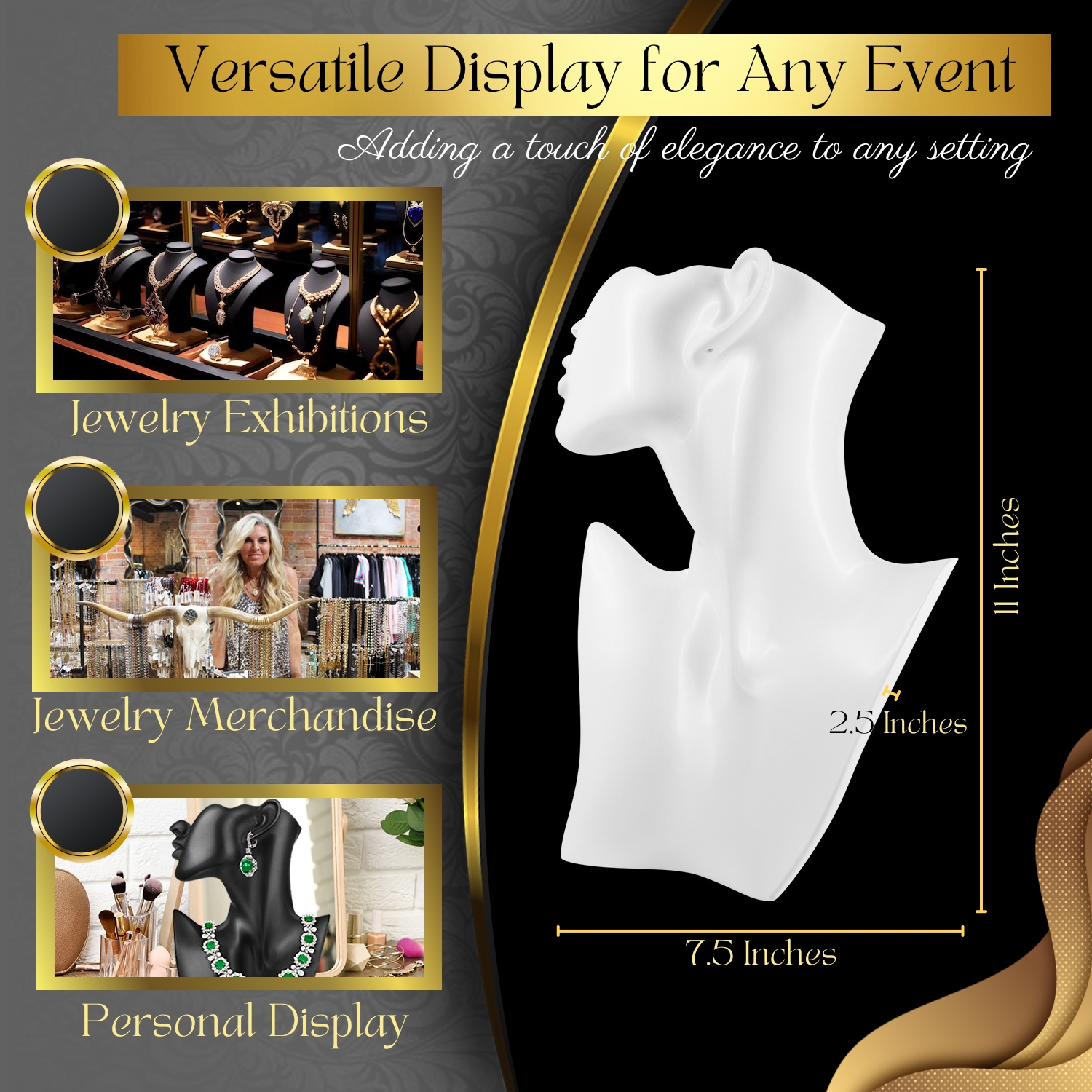 Ideal for Various Occasions: This necklace and earring bust jewelry display suits storefront windows and collections. It also serves as a great photography prop or ornament
