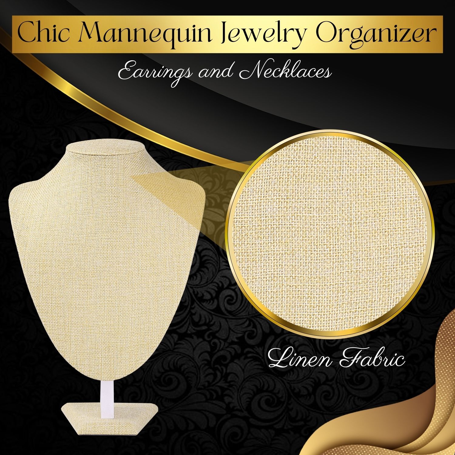 Linen Necklace Jewelry Pendant Chain Chokers Display Bust Stand 11 inch