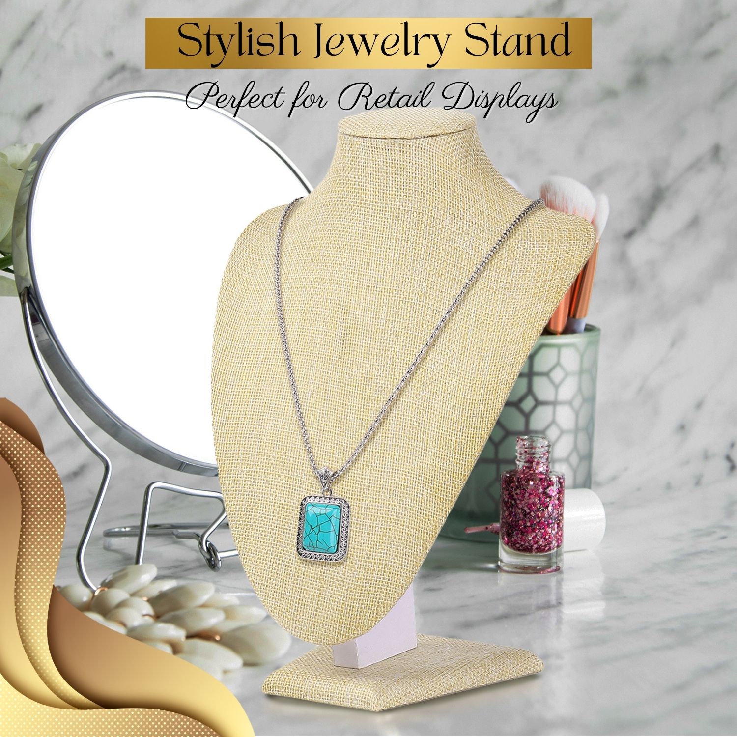 Linen Necklace Jewelry Pendant Chain Chokers Display Bust Stand 9.6