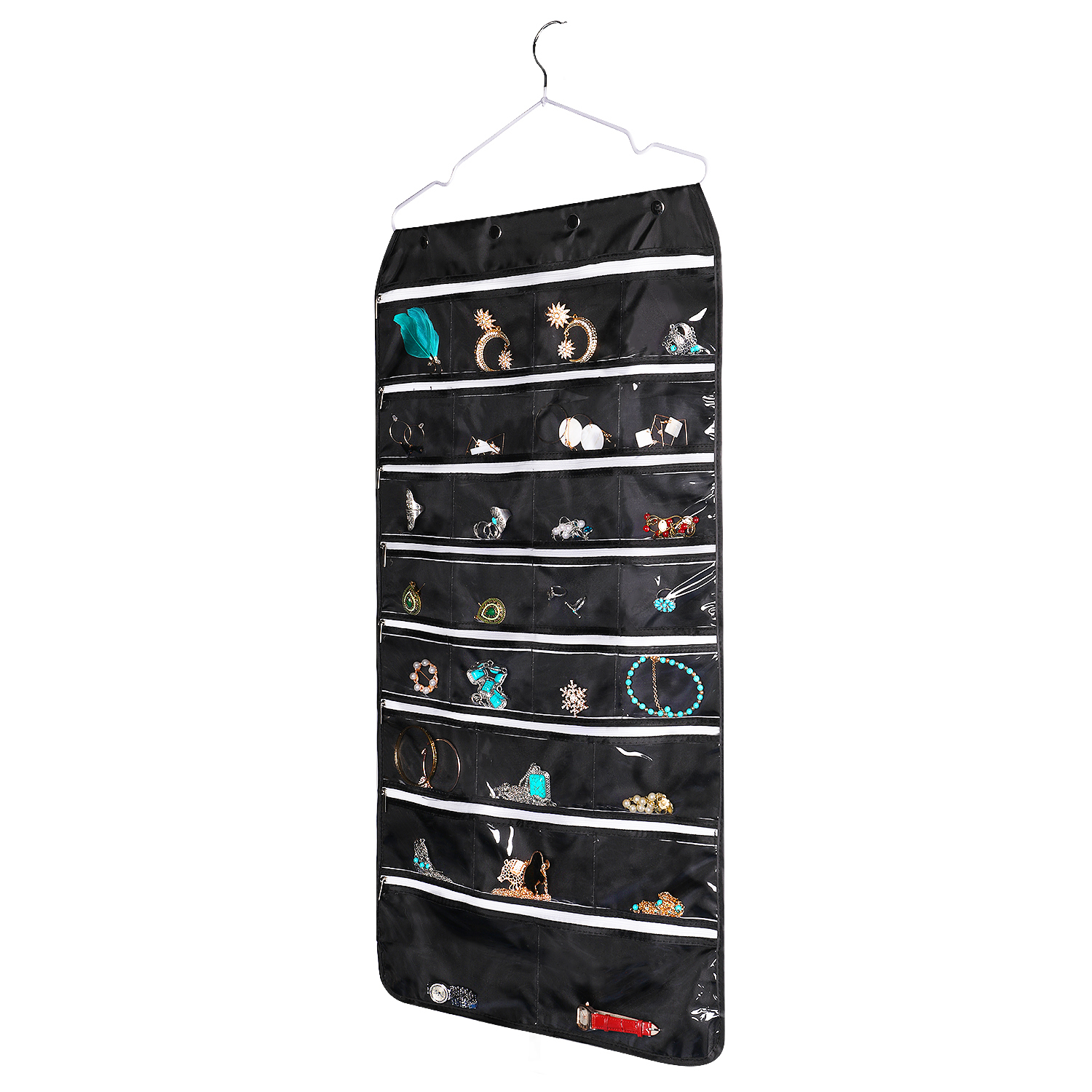 Jewelry Organizer Storage Hanging Bag with 56 Clear Zipper ...