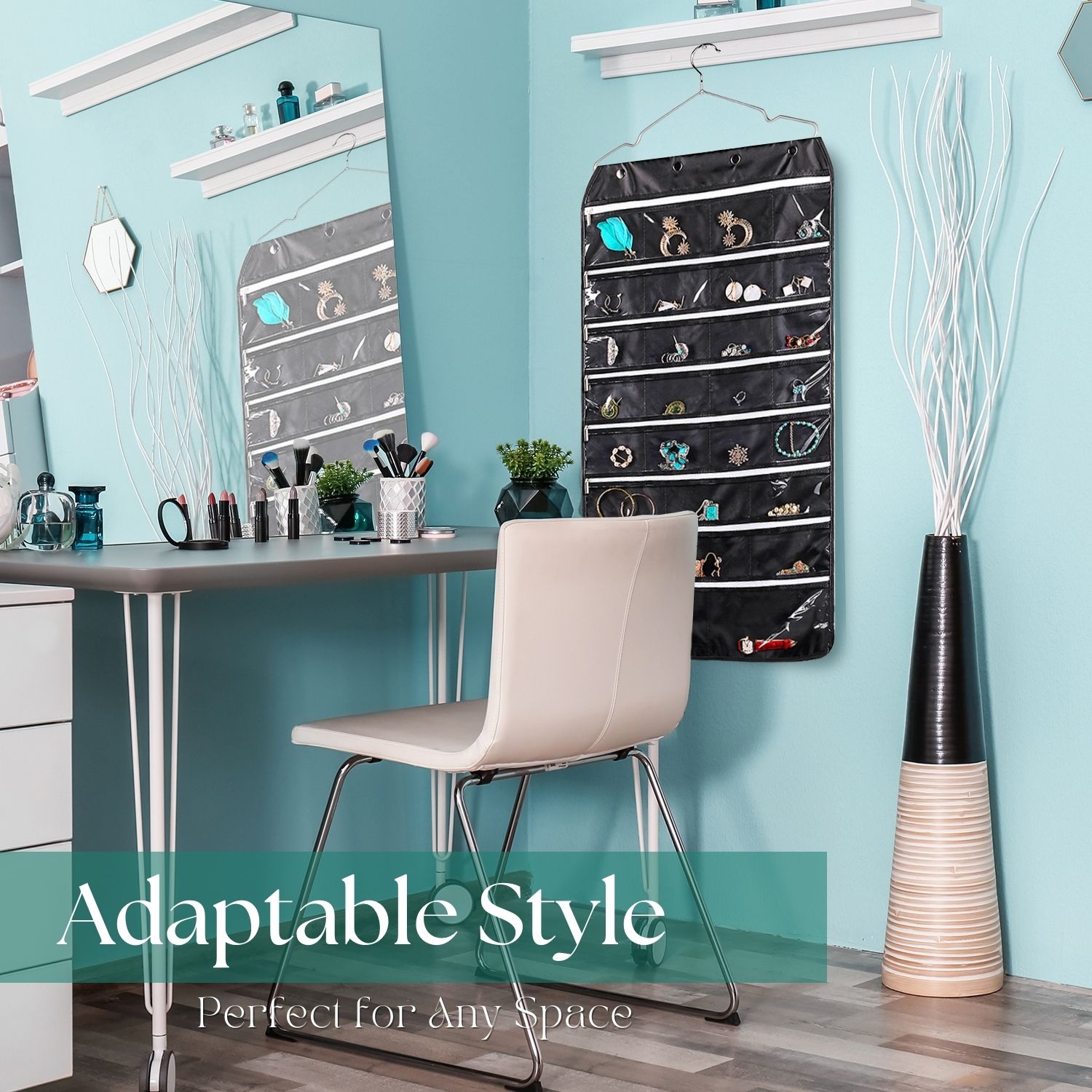 Instant Selection: This hanging jewelry organizer has transparent windows in each pocket to provide a quick overview of the contents, saving you time and hassle in choosing the perfect accessory for your outfit