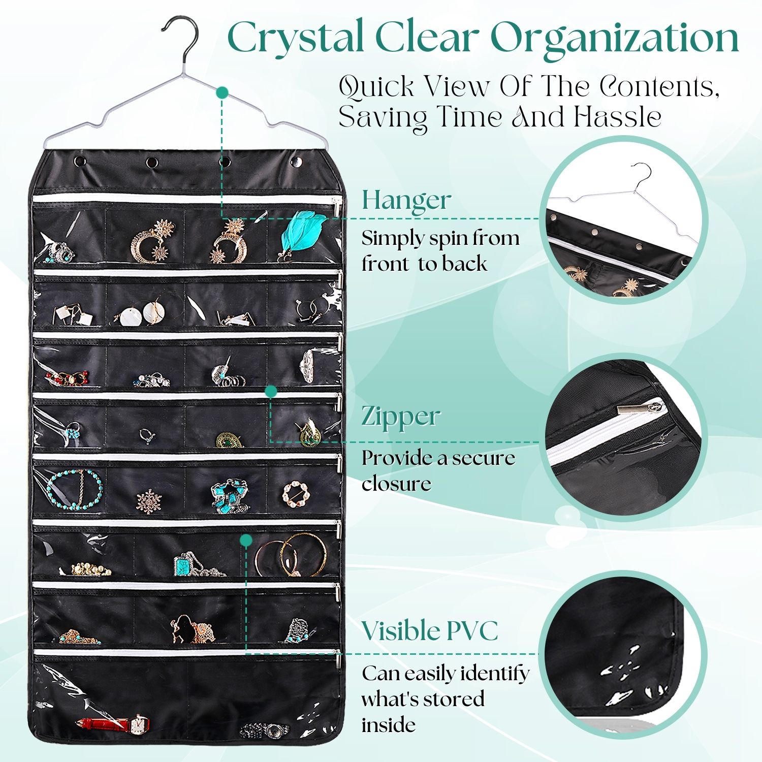 Space-Efficient Design: Our closet jewelry organizer hanging crafted from foldable non-woven fabric construction makes it easy to store in small spaces. This hanging accessory organizer is perfect for closets or shelves
