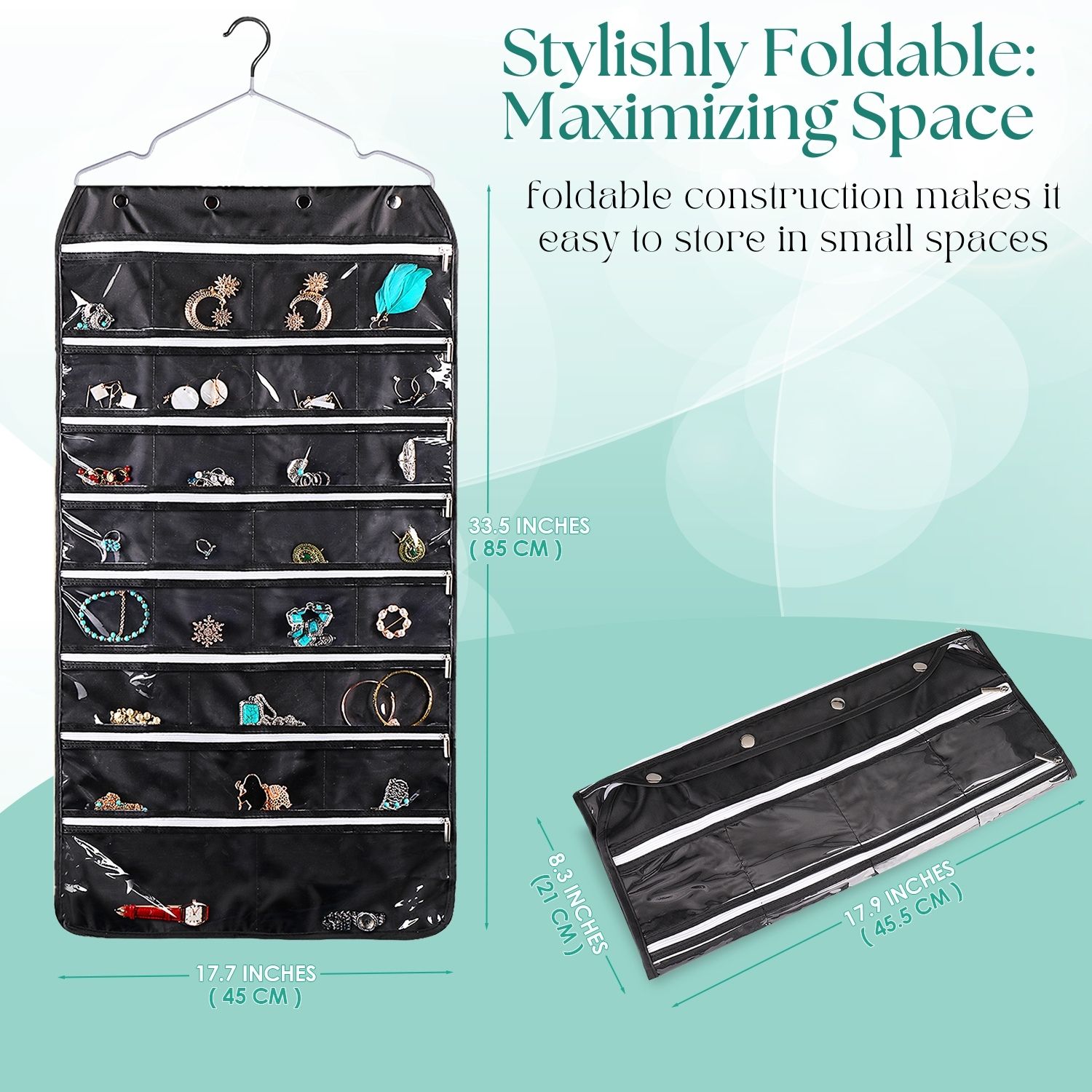 Easy to Hang: This zippered pocket jewelry organizer can easily hang whether inside the closet, door back, a doorknob, or a wall hook; the included hanger allows for versatile placement options, ensuring your jewelry is always within reach