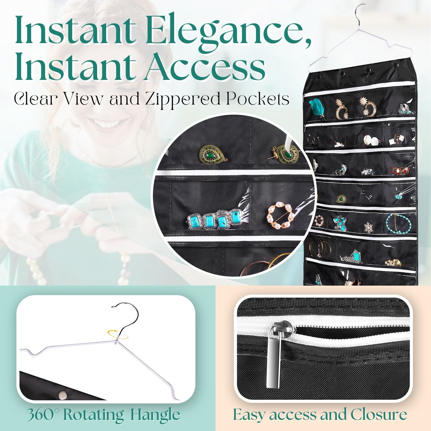 Maximized Protection: Our hanging jewelry organizer with zipper has an individually zippered pocket; this hanging jewelry storage provides superior protection against dust, scratches, and tangling of your jewelry items