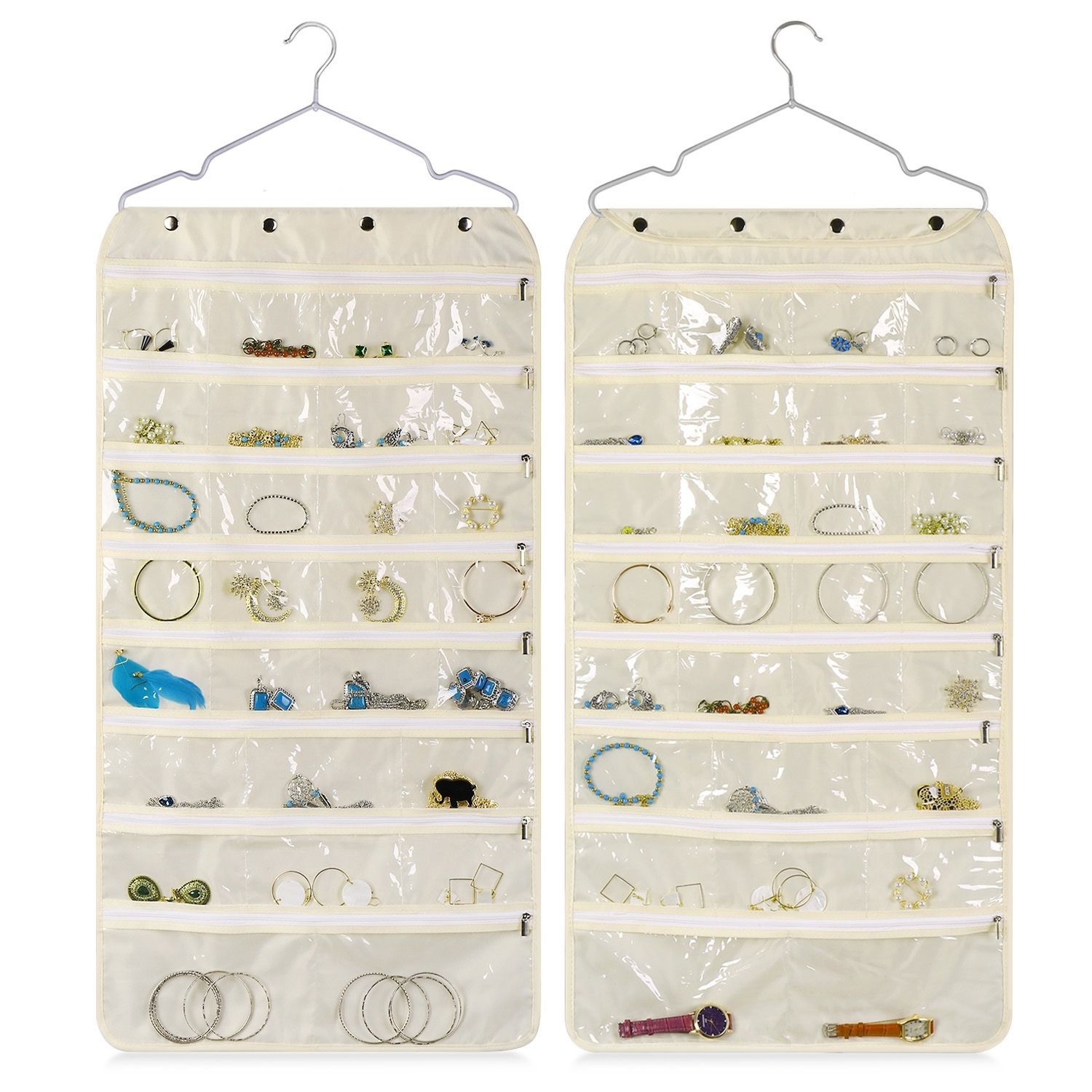 Jewelry Organizer Storage Hanging Bag with 56 Clear Zipper Pockets