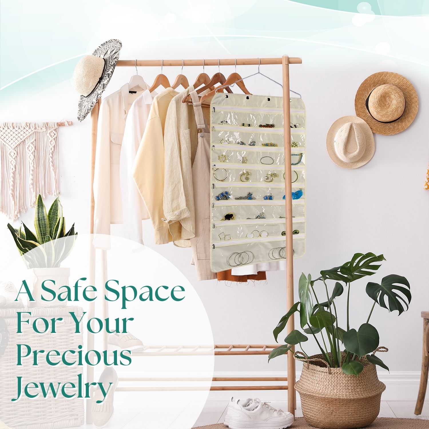 Jewelry Organizer Storage Hanging Bag with 56 Clear Zipper