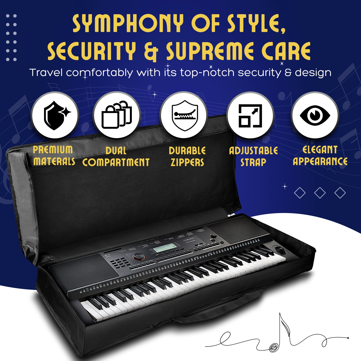 Piano Keyboard Gig Bag (61 Key Note) Digital Electronic Keyboard Case w